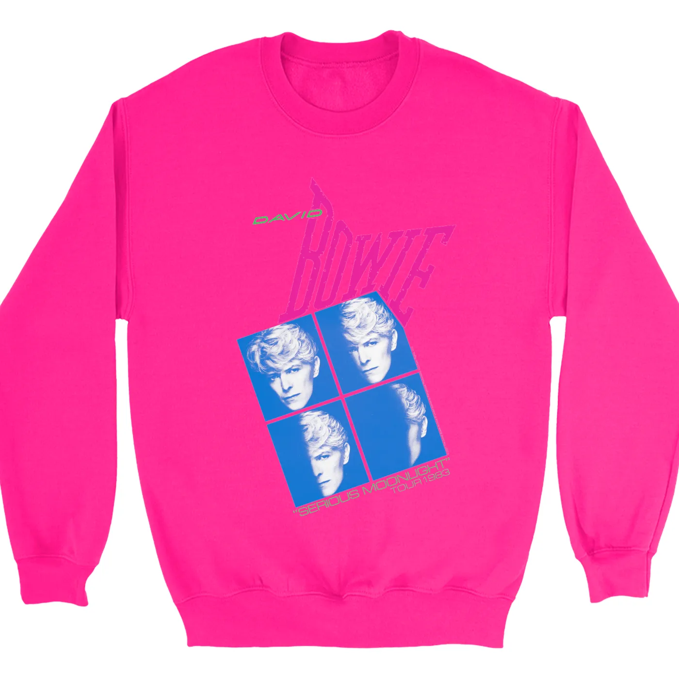 David Bowie Bright Colored Sweatshirt | Neon Serious Moonlight Tour David Bowie Sweatshirt (Merchbar Exclusive)