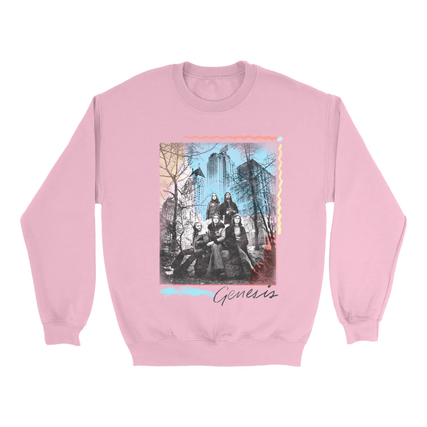 Genesis Bright Colored Sweatshirt | Colorful Watercolor Band Photo In NYC Genesis Sweatshirt