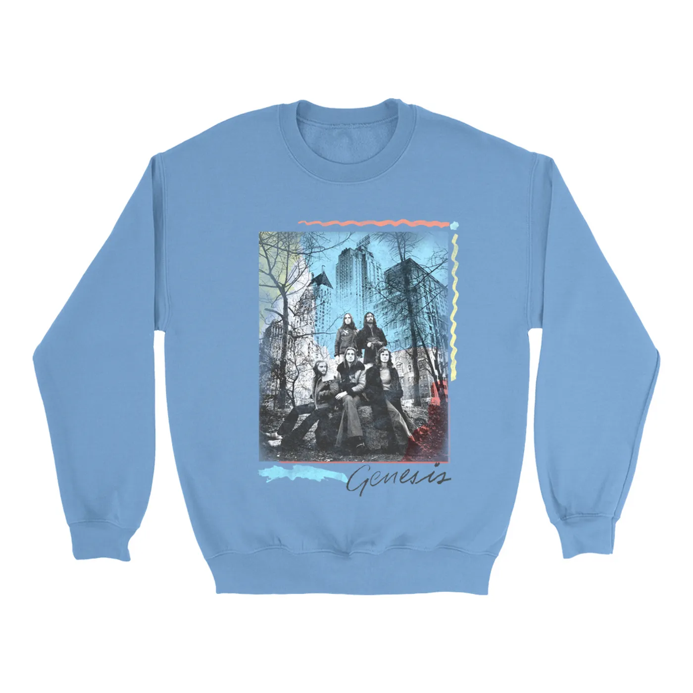 Genesis Bright Colored Sweatshirt | Colorful Watercolor Band Photo In NYC Genesis Sweatshirt