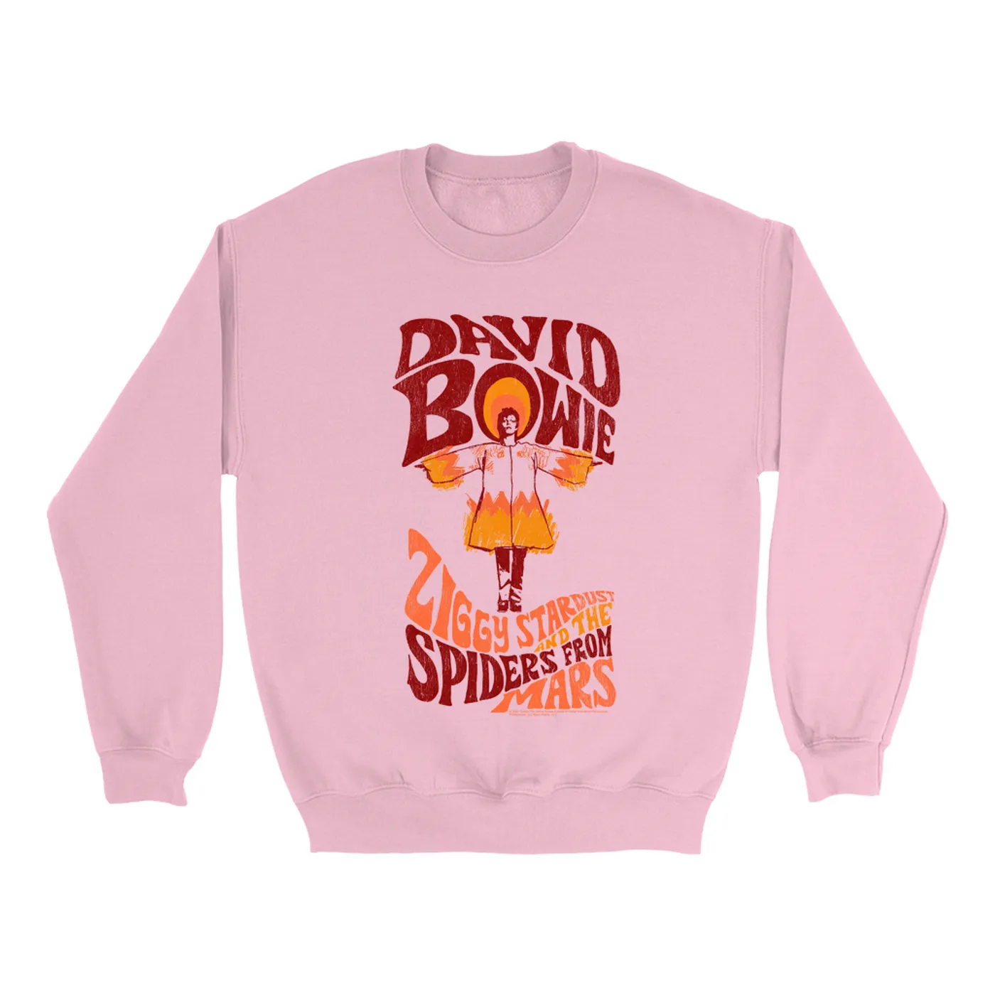 David Bowie Bright Colored Sweatshirt | Retro Orange Ziggy Stardust And The Spiders From Mars Distressed David Bowie Sweatshirt (Merchbar Exclusive)