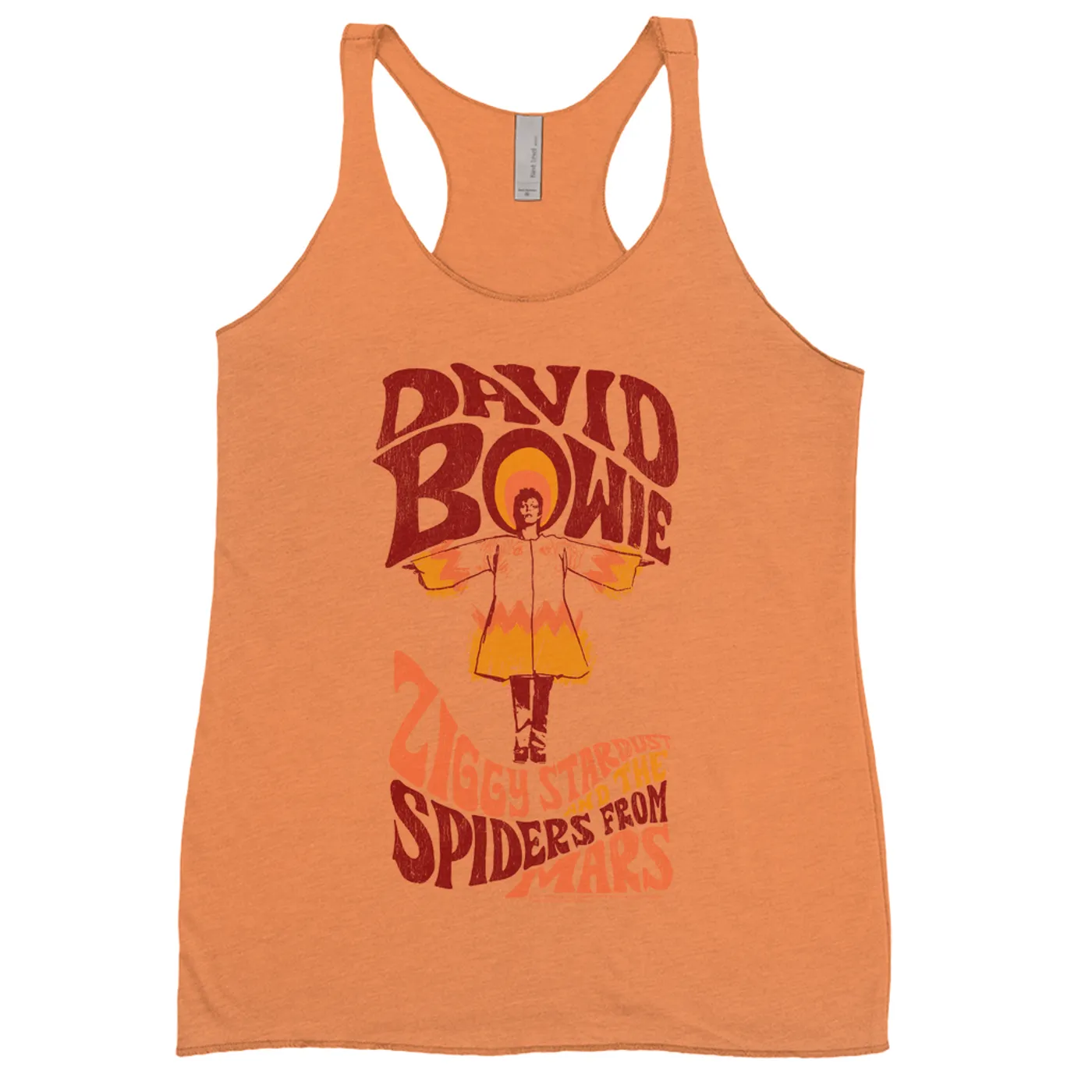 David Bowie Ladies' Tank Top | Retro Orange Ziggy Stardust And The Spiders From Mars Distressed David Bowie Shirt (Merchbar Exclusive)