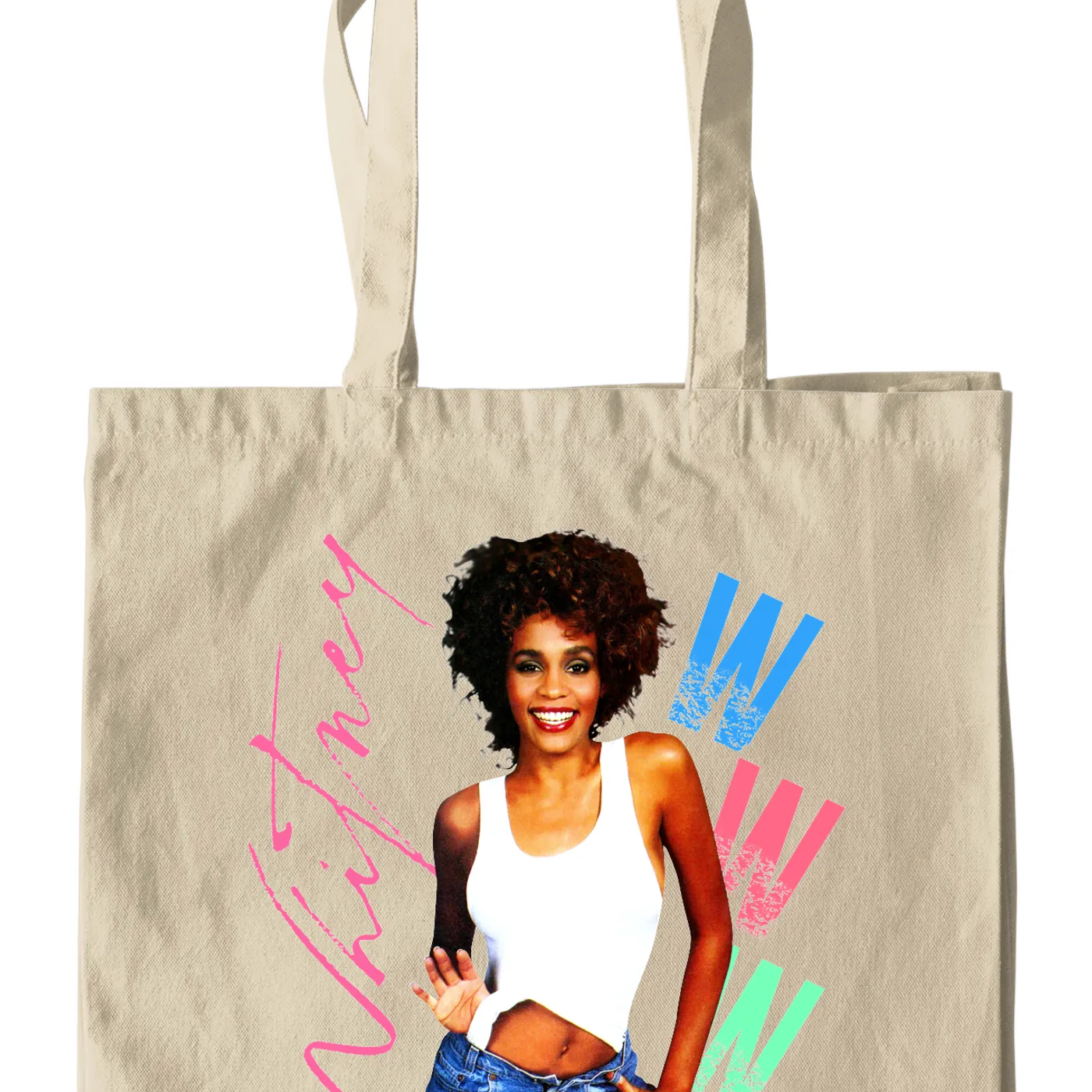 Whitney Houston Canvas Tote Bag | Whitney Pastel W Design Whitney Houston Bag