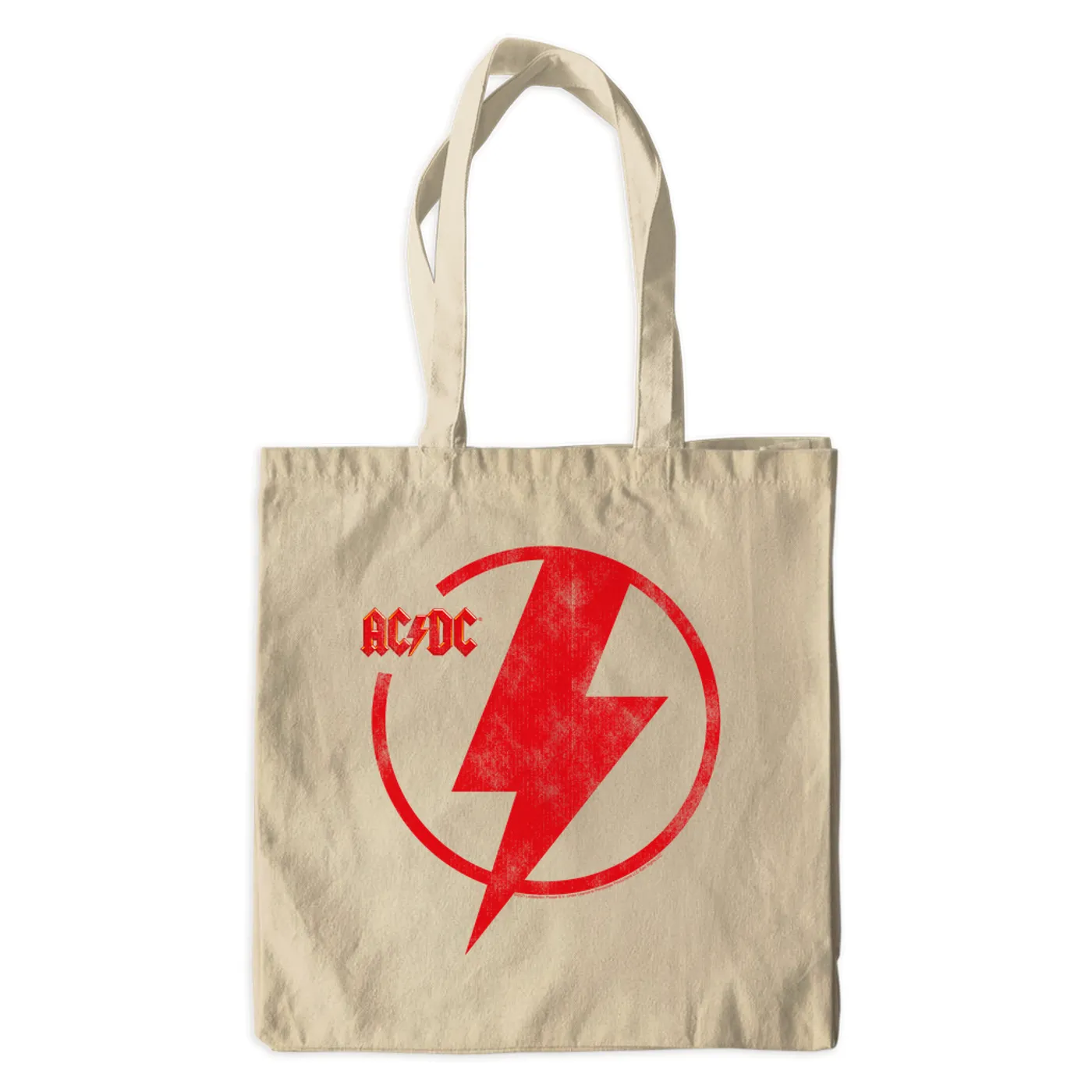 ACDC Canvas Tote Bag | AC/DC Logo Lightning Bolt Red Distressed ACDC Bag (Merchbar Exclusive)