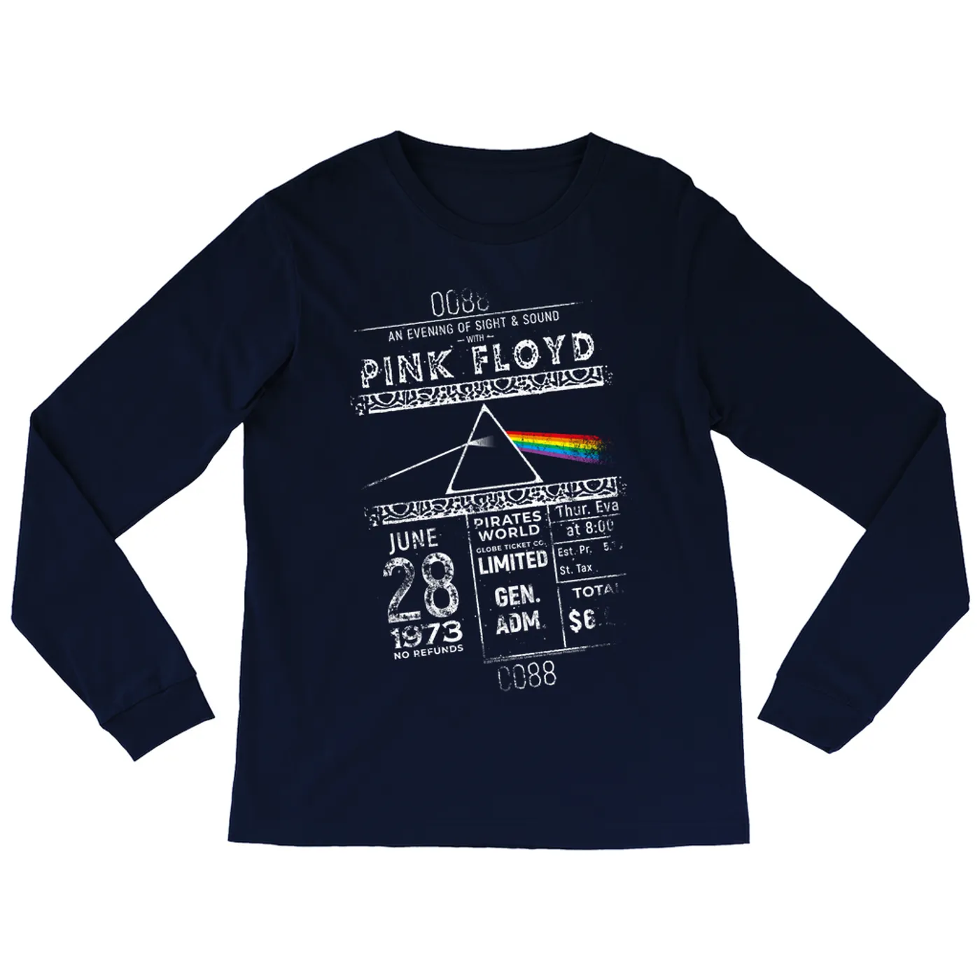 Pink Floyd Long Sleeve Shirt | 1973 Ticket Stub Distressed Pink Floyd Shirt
