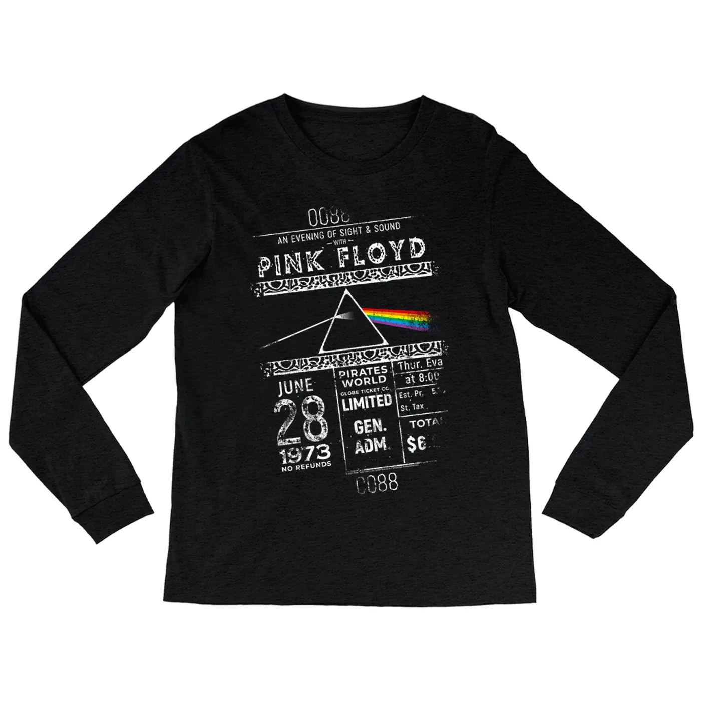 Pink Floyd Long Sleeve Shirt | 1973 Ticket Stub Distressed Pink Floyd Shirt