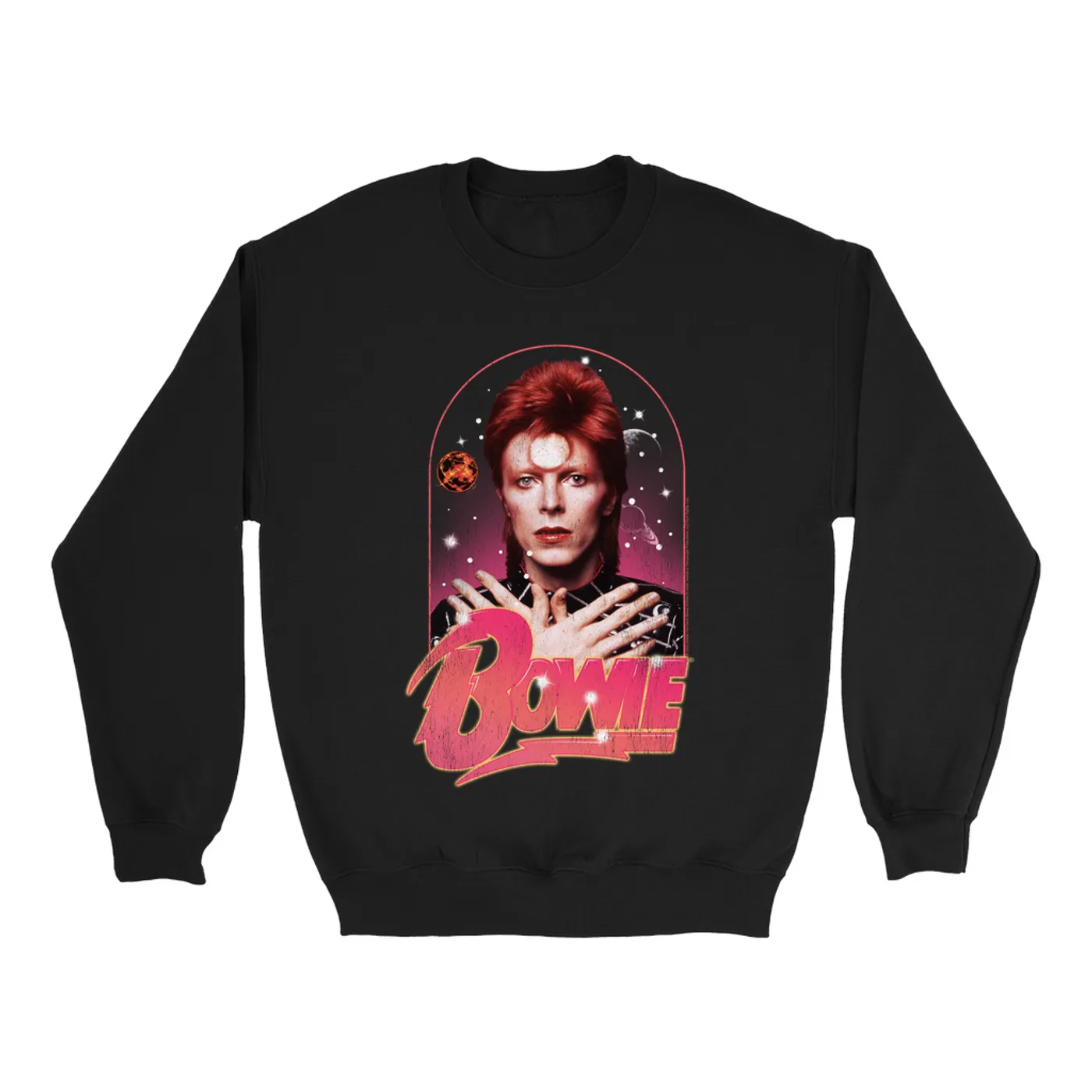David Bowie Sweatshirt | Orbit Design Distressed David Bowie Sweatshirt