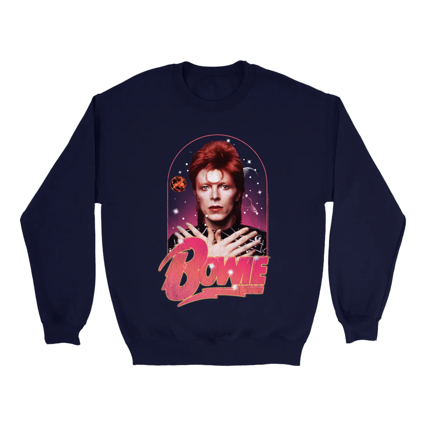 David Bowie Sweatshirt | Orbit Design Distressed David Bowie Sweatshirt