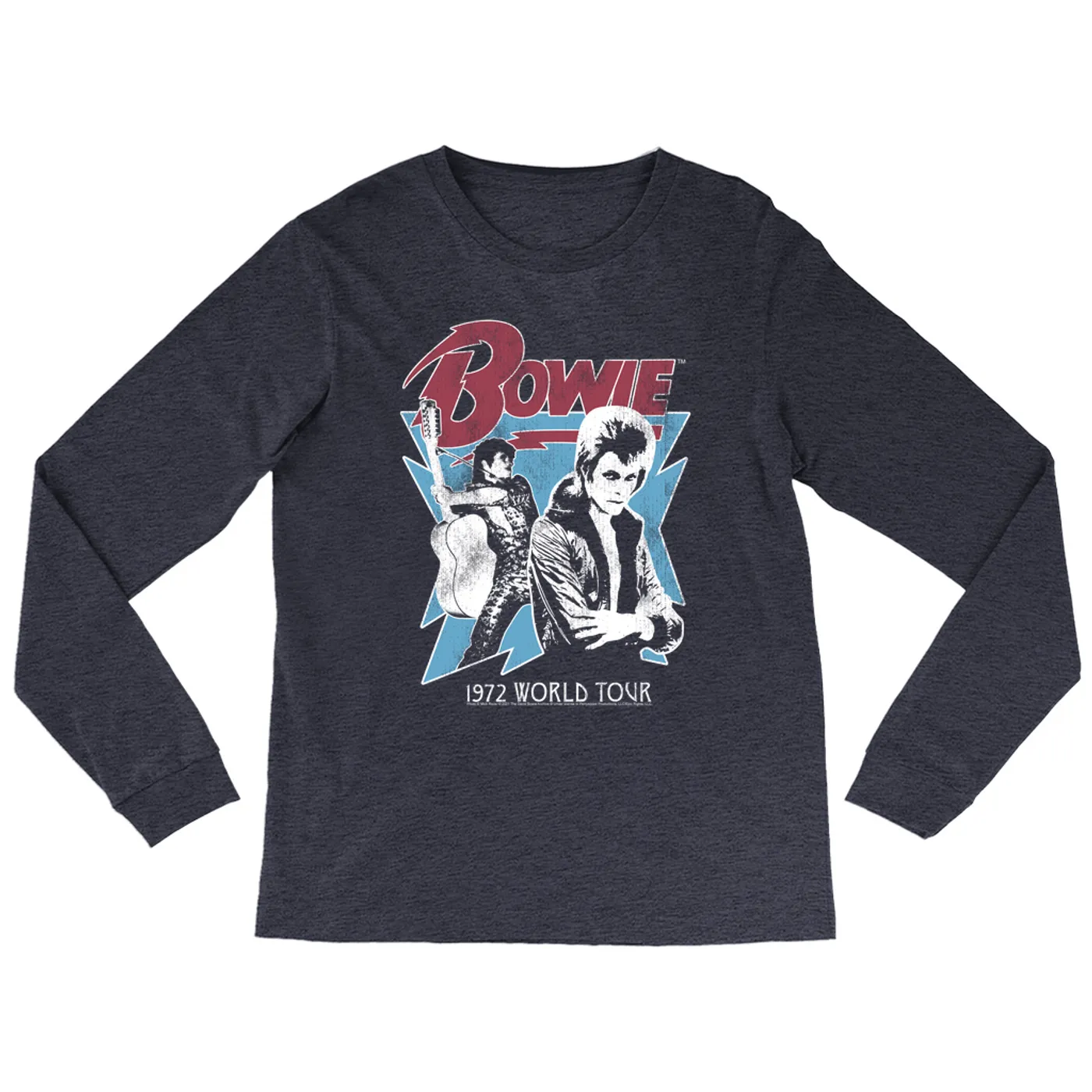 David Bowie Long Sleeve Shirt | 1972 World Tour Blue Design Distressed David Bowie Shirt