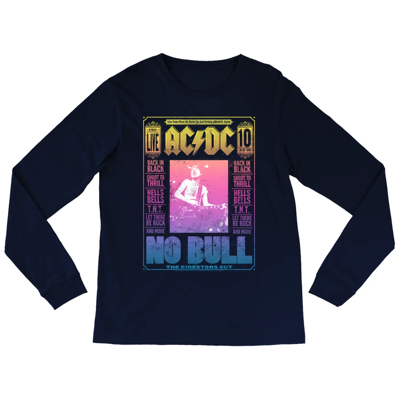 AC/DC Long Sleeve Shirt | Rainbow Ombre No Bull Cover ACDC Shirt (Merchbar Exclusive)