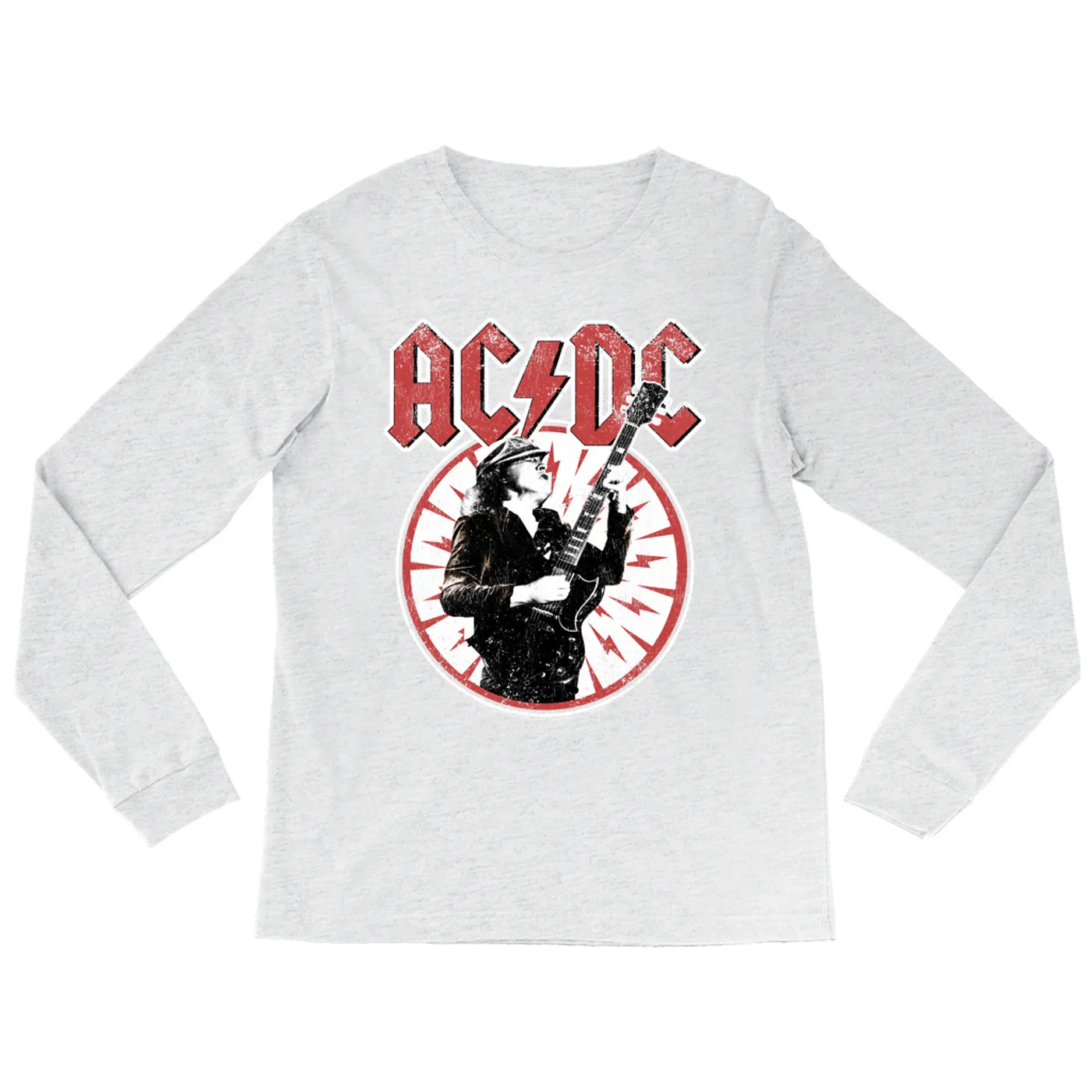 AC/DC Long Sleeve Shirt | Angus Young In Bolts Design Distressed ACDC Shirt (Merchbar Exclusive)