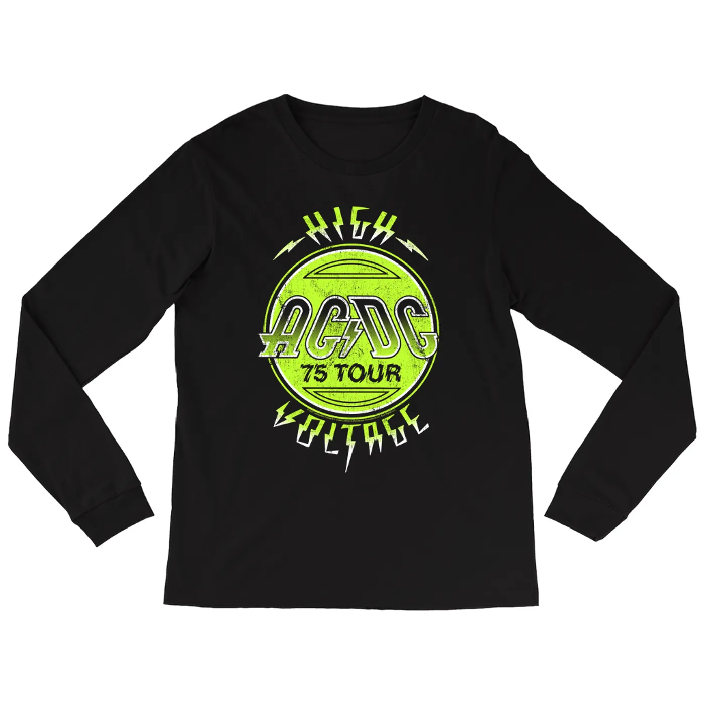 AC/DC Long Sleeve Shirt | Electric Green High Voltage Design ACDC Shirt (Merchbar Exclusive)