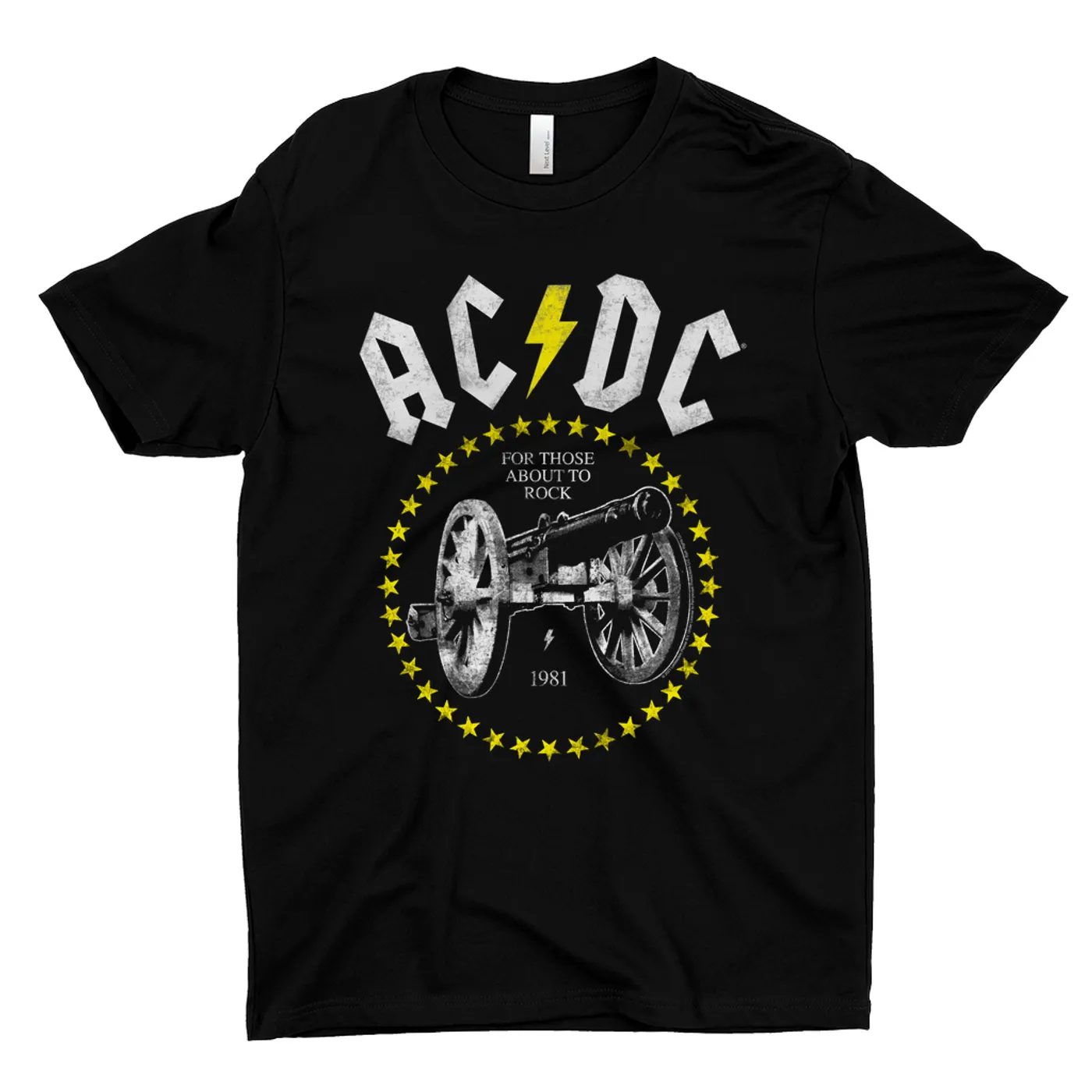 AC/DC T-Shirt | 1981 For Those About To Rock Yellow Design Distressed ACDC Shirt (Merchbar Exclusive)