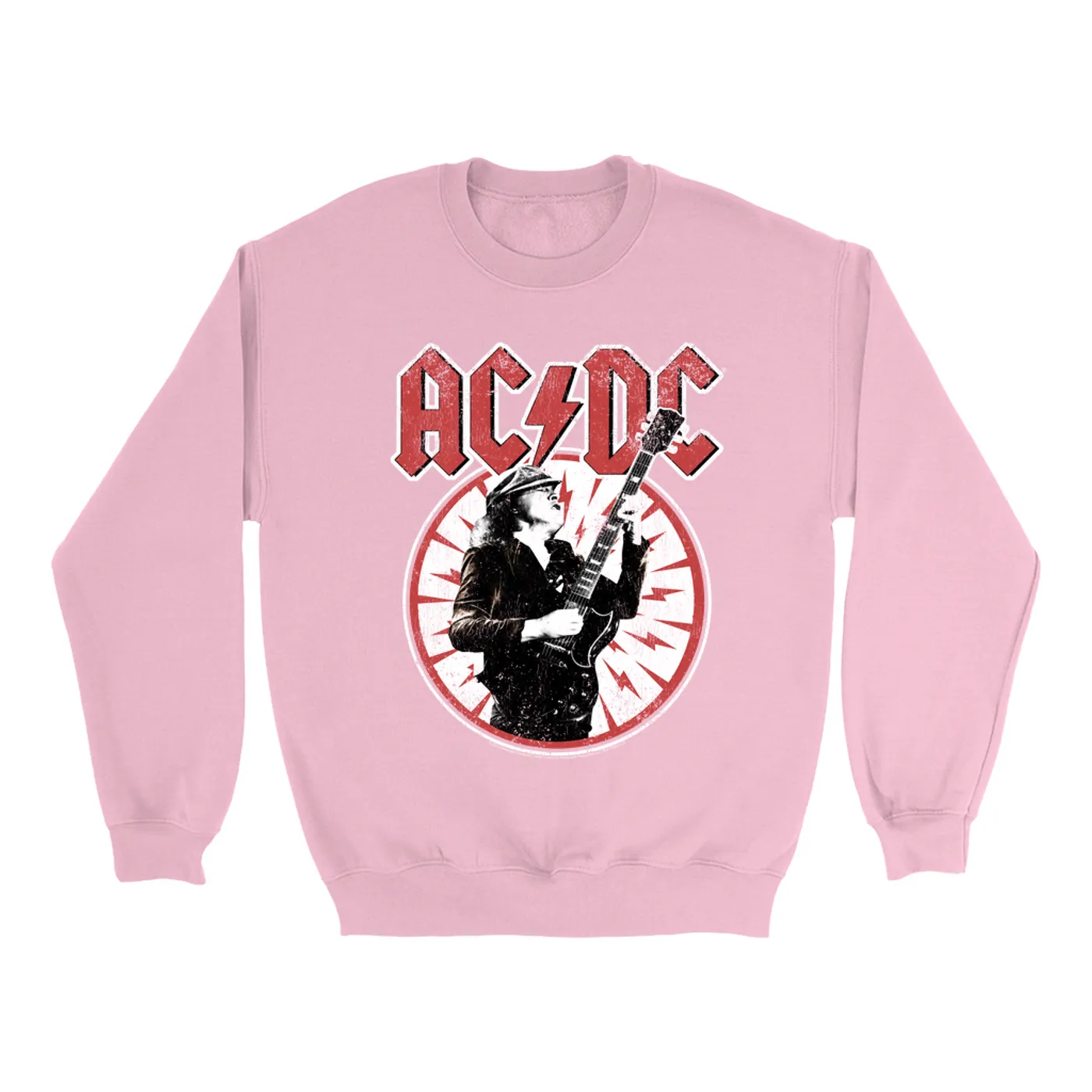 AC/DC Bright Colored Sweatshirt | Angus Young In Bolts Design Distressed ACDC Sweatshirt (Merchbar Exclusive)