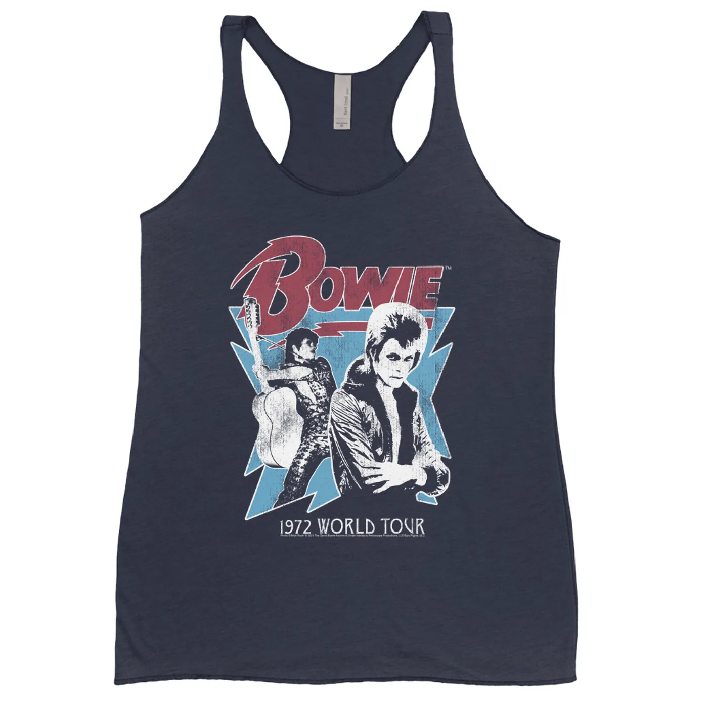 David Bowie Ladies' Tank Top | 1972 World Tour Blue Design Distressed David Bowie Shirt