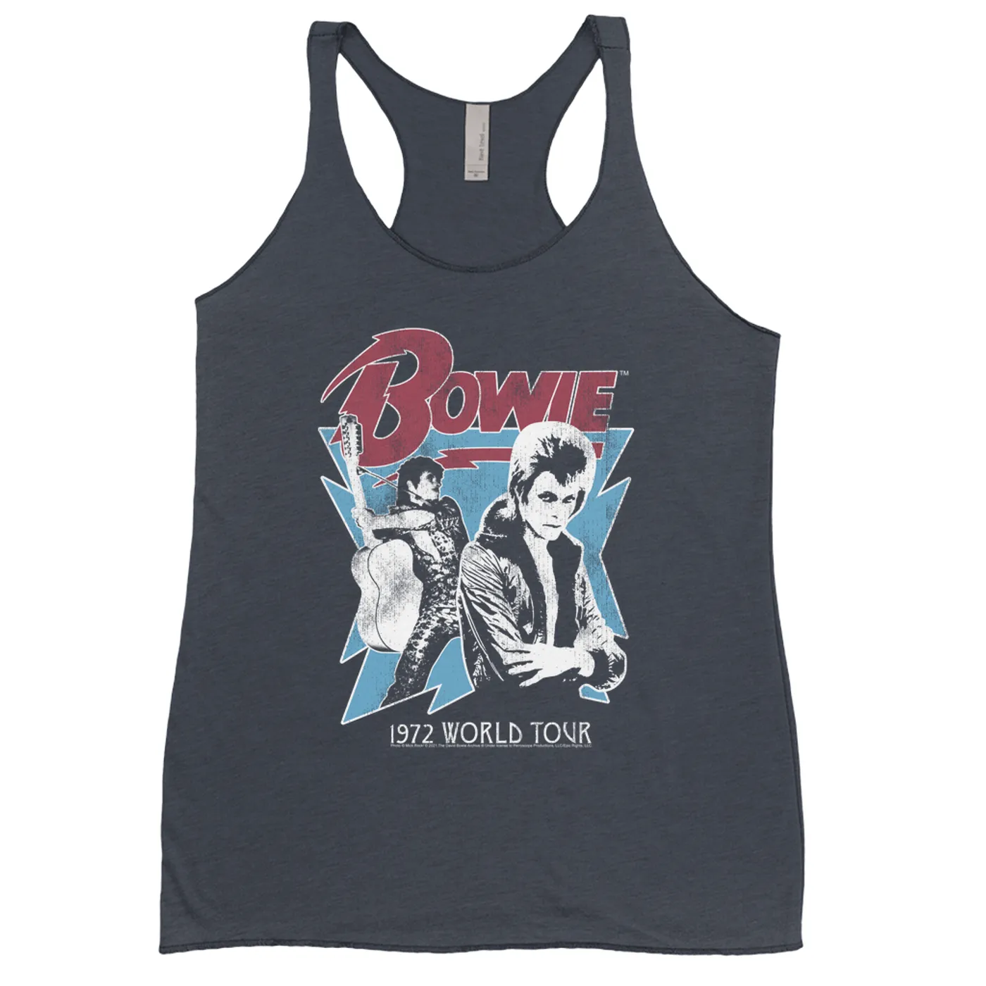 David Bowie Ladies' Tank Top | 1972 World Tour Blue Design Distressed David Bowie Shirt