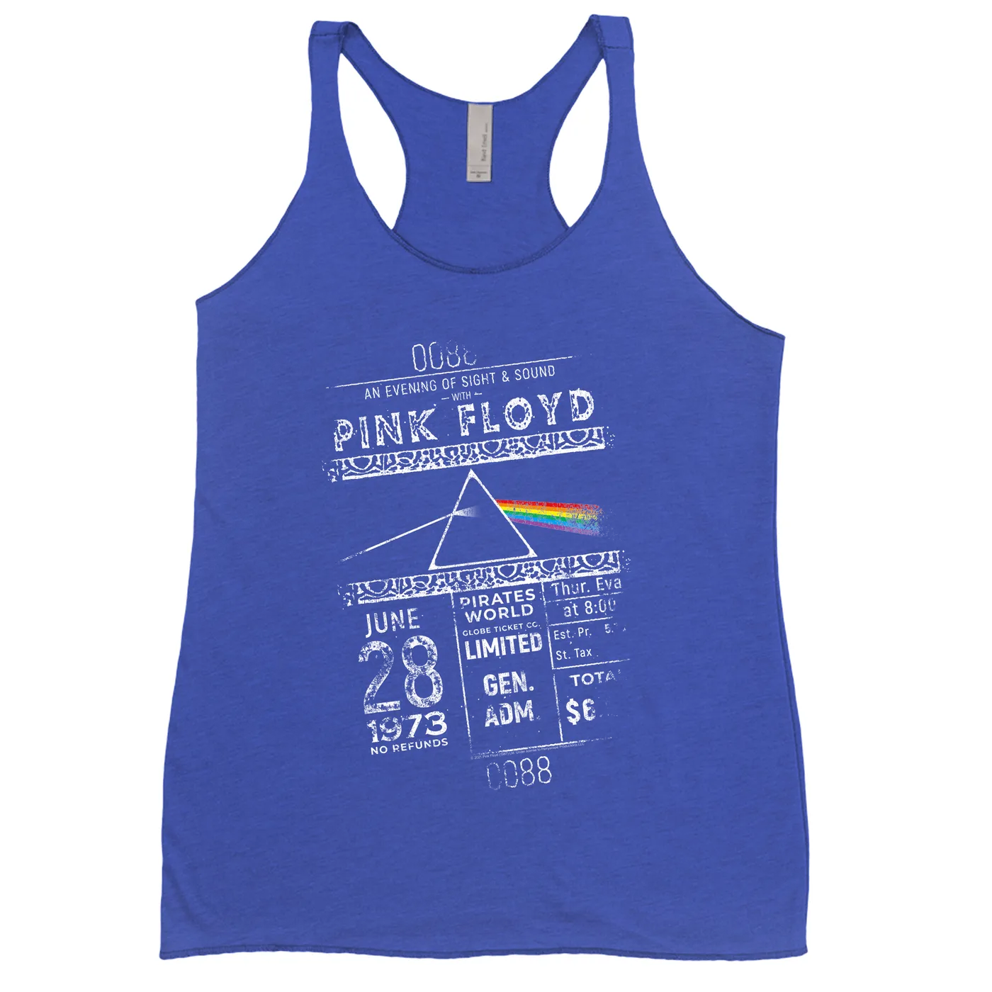 Pink Floyd Ladies' Tank Top | 1973 Ticket Stub Distressed Pink Floyd Shirt