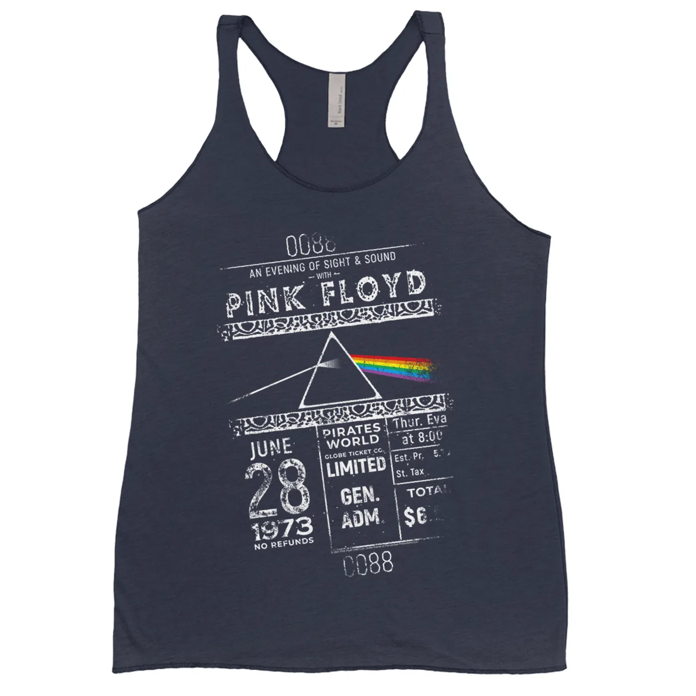 Pink Floyd Ladies' Tank Top | 1973 Ticket Stub Distressed Pink Floyd Shirt