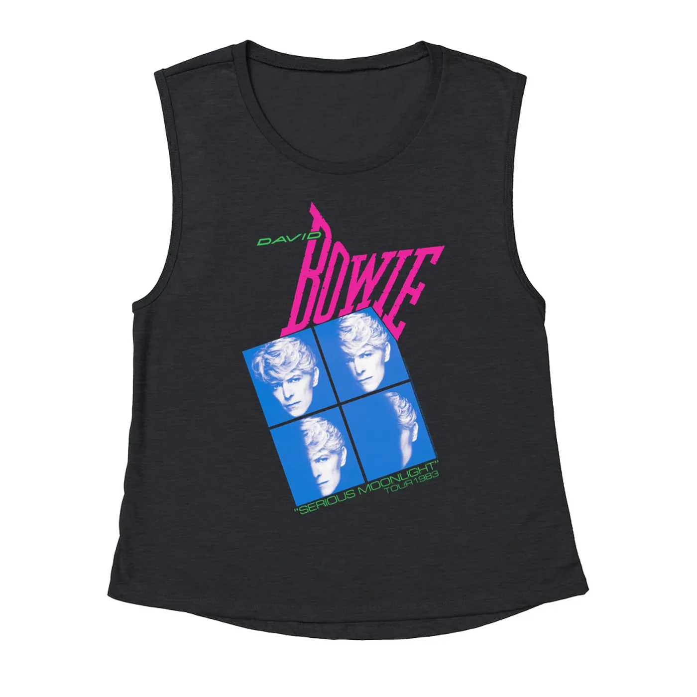 David Bowie Ladies' Muscle Tank Top | Neon Serious Moonlight Tour David Bowie Shirt (Merchbar Exclusive)