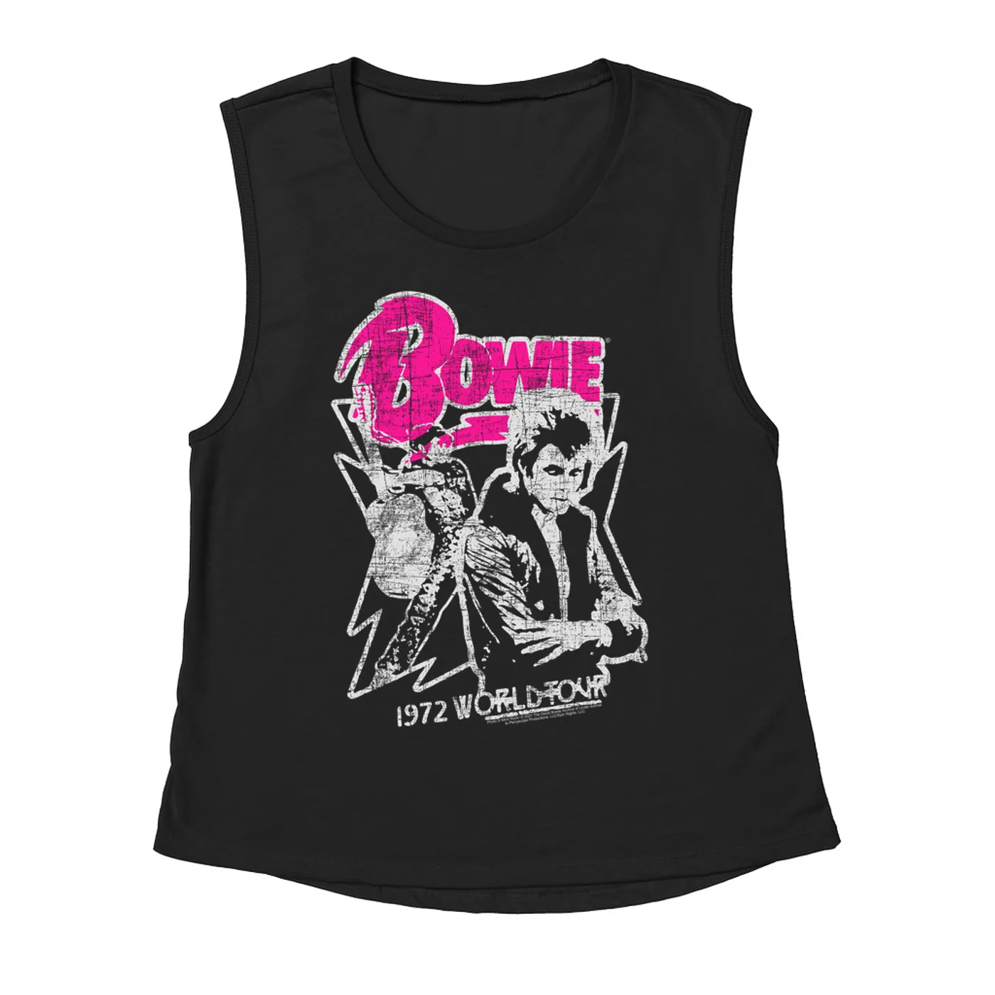 David Bowie Ladies' Muscle Tank Top | Pink And Silver 1972 World Tour Distressed David Bowie Shirt (Merchbar Exclusive)