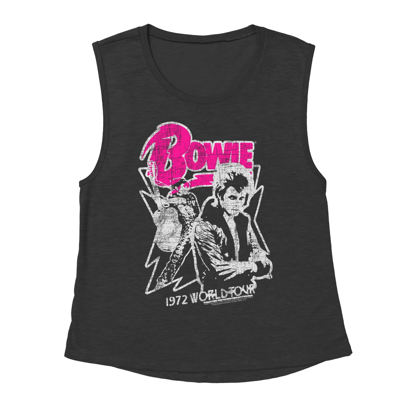David Bowie Ladies' Muscle Tank Top | Pink And Silver 1972 World Tour Distressed David Bowie Shirt (Merchbar Exclusive)
