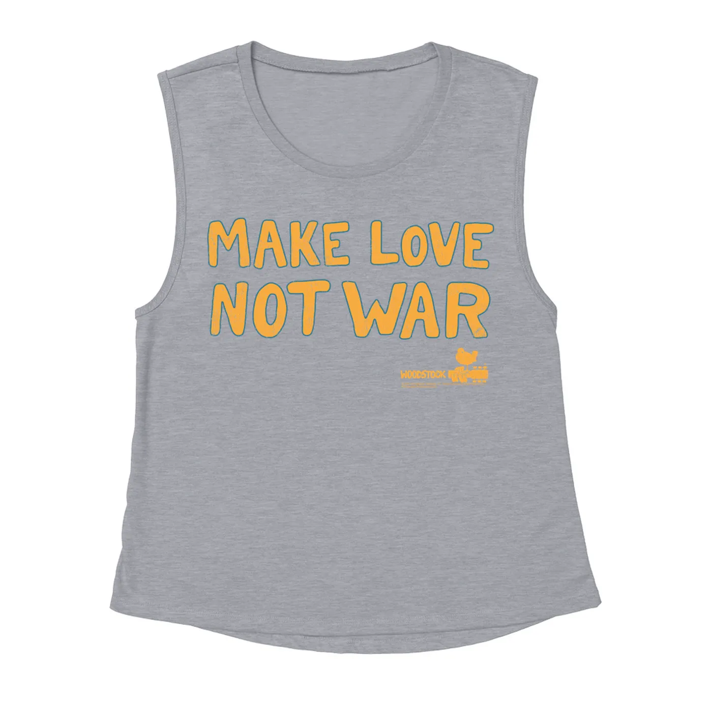 Woodstock Ladies' Muscle Tank Top | Make Love Not War Distressed Woodstock Shirt (Merchbar Exclusive)