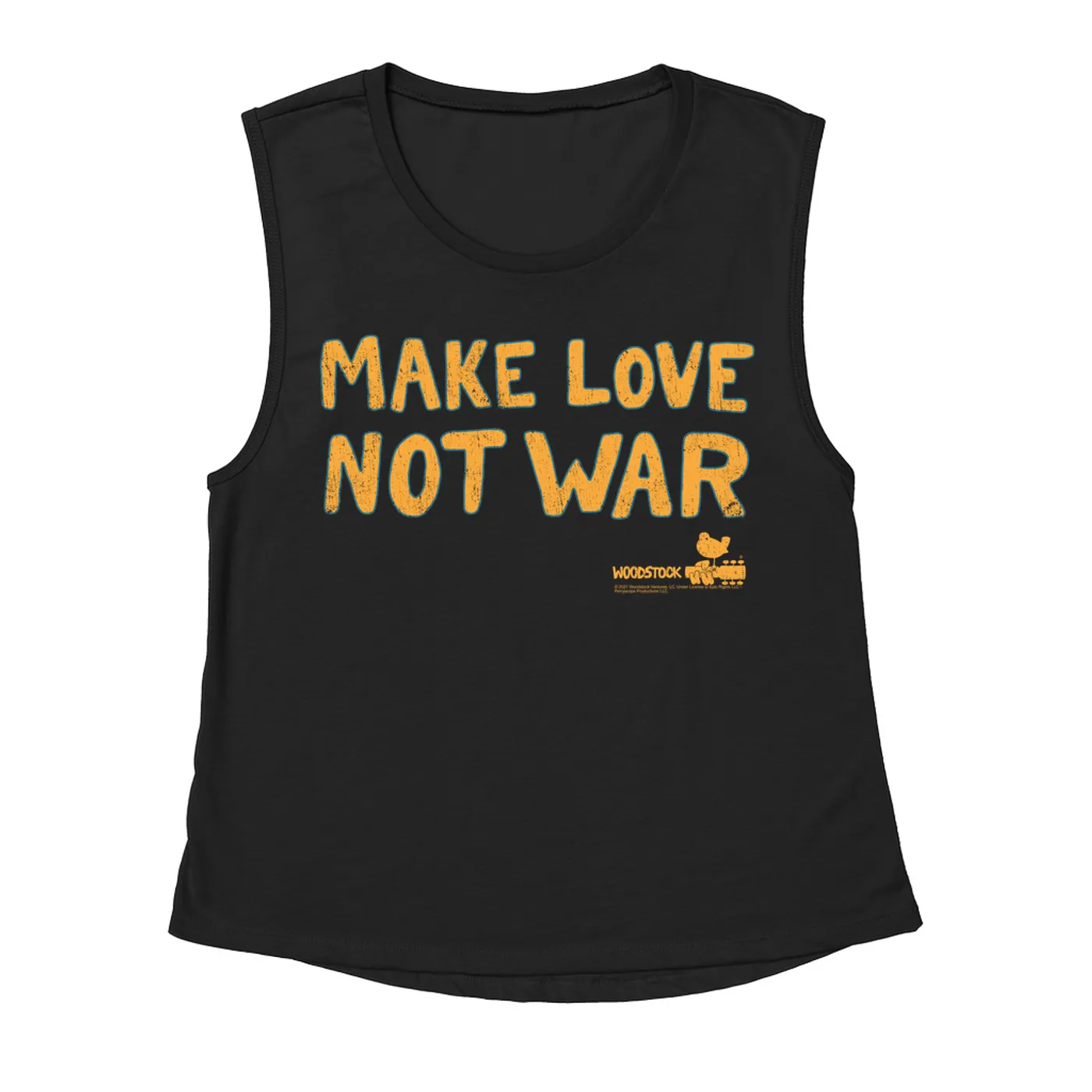 Woodstock Ladies' Muscle Tank Top | Make Love Not War Distressed Woodstock Shirt (Merchbar Exclusive)