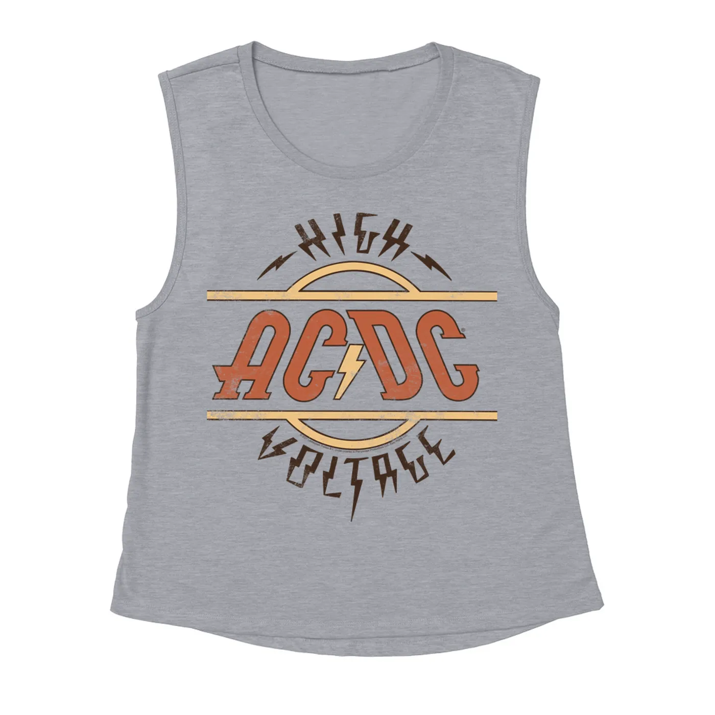 AC/DC Ladies' Muscle Tank Top | Retro Colored High Voltage Design Distressed ACDC Shirt