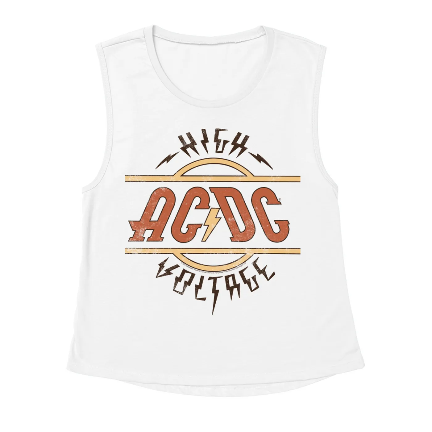 AC/DC Ladies' Muscle Tank Top | Retro Colored High Voltage Design Distressed ACDC Shirt