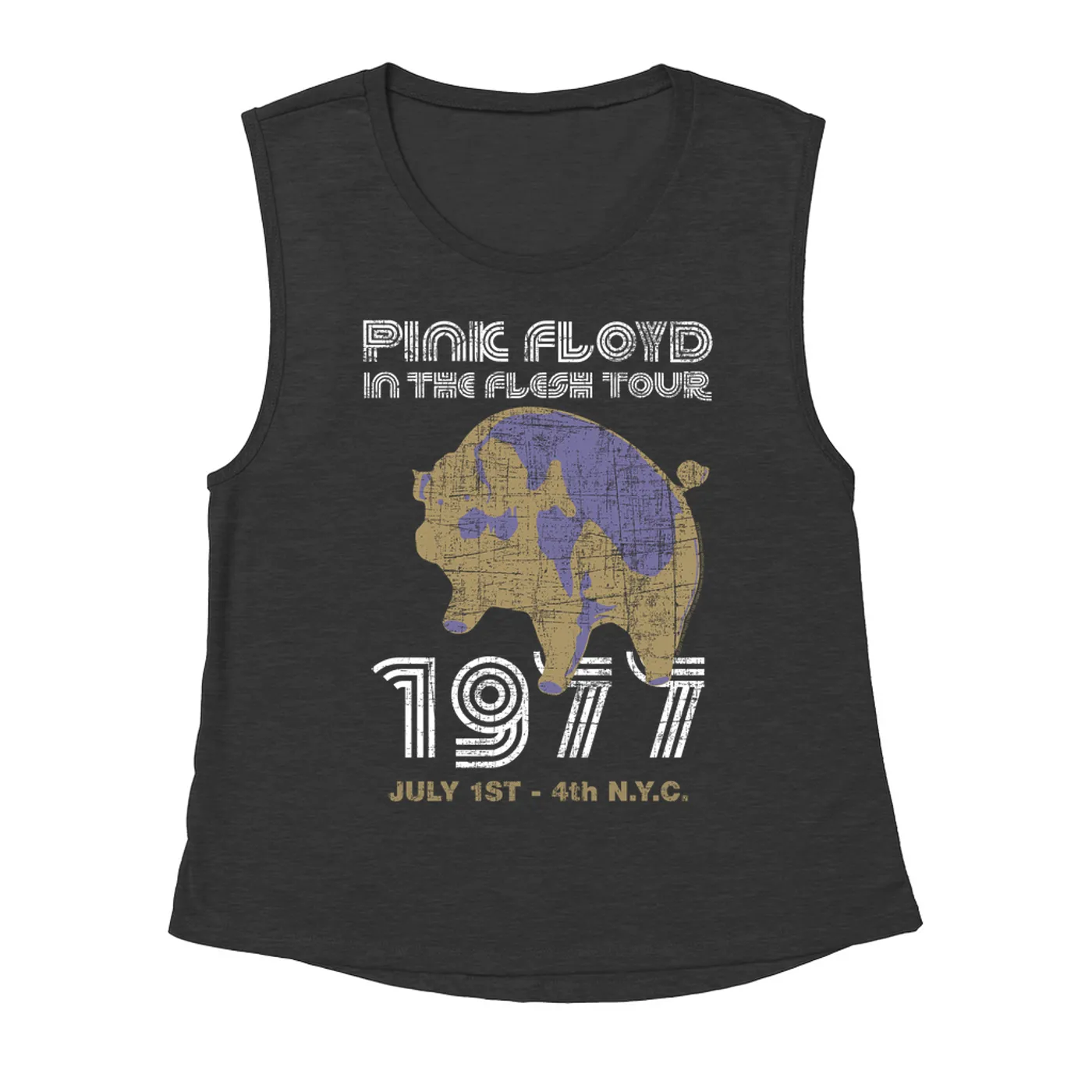 Pink Floyd Ladies' Muscle Tank Top | In The Flesh 1977 NYC Concert Distressed Pink Floyd Shirt (Merchbar Exclusive)