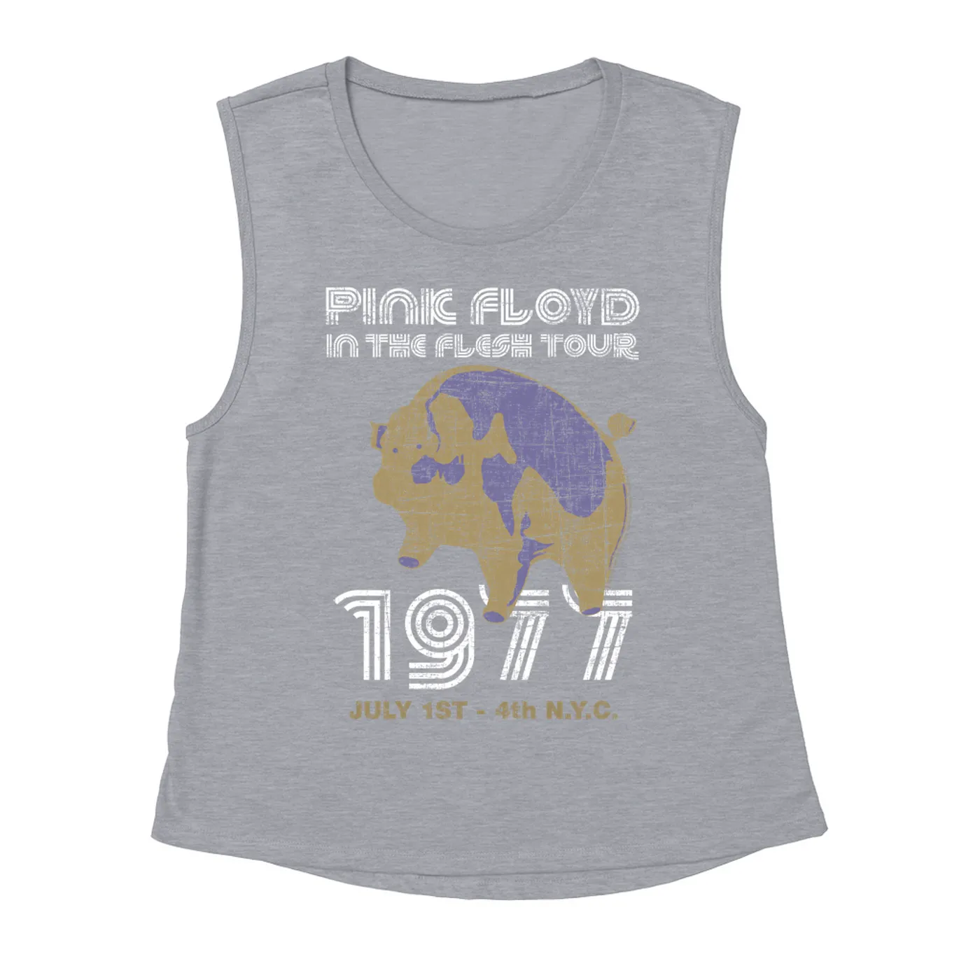 Pink Floyd Ladies' Muscle Tank Top | In The Flesh 1977 NYC Concert Distressed Pink Floyd Shirt (Merchbar Exclusive)