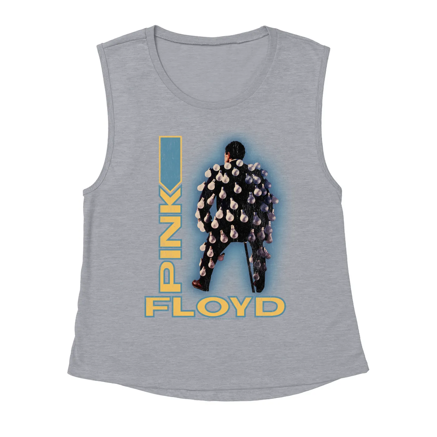 Pink Floyd Ladies' Muscle Tank Top | Delicate Sound Of Thunder Mr. Light Design Distressed Pink Floyd Shirt