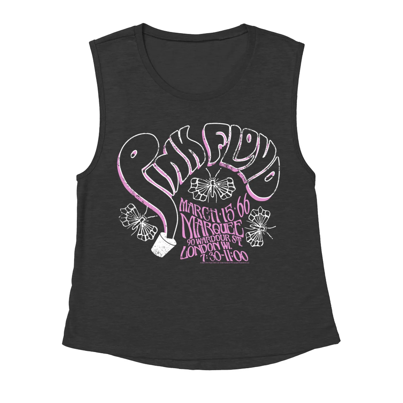 Pink Floyd Ladies' Muscle Tank Top | Marquee 1966 Concert Flyer Logo Distressed Pink Floyd Shirt