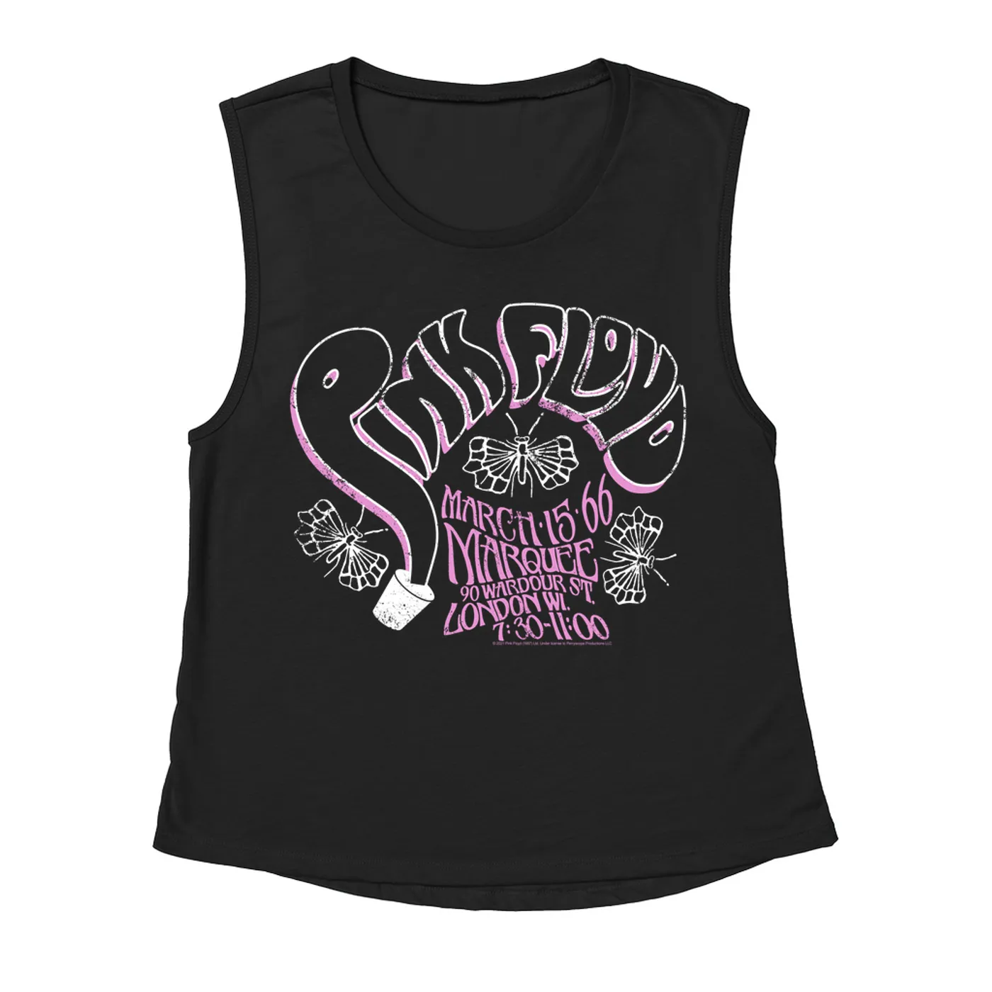 Pink Floyd Ladies' Muscle Tank Top | Marquee 1966 Concert Flyer Logo Distressed Pink Floyd Shirt
