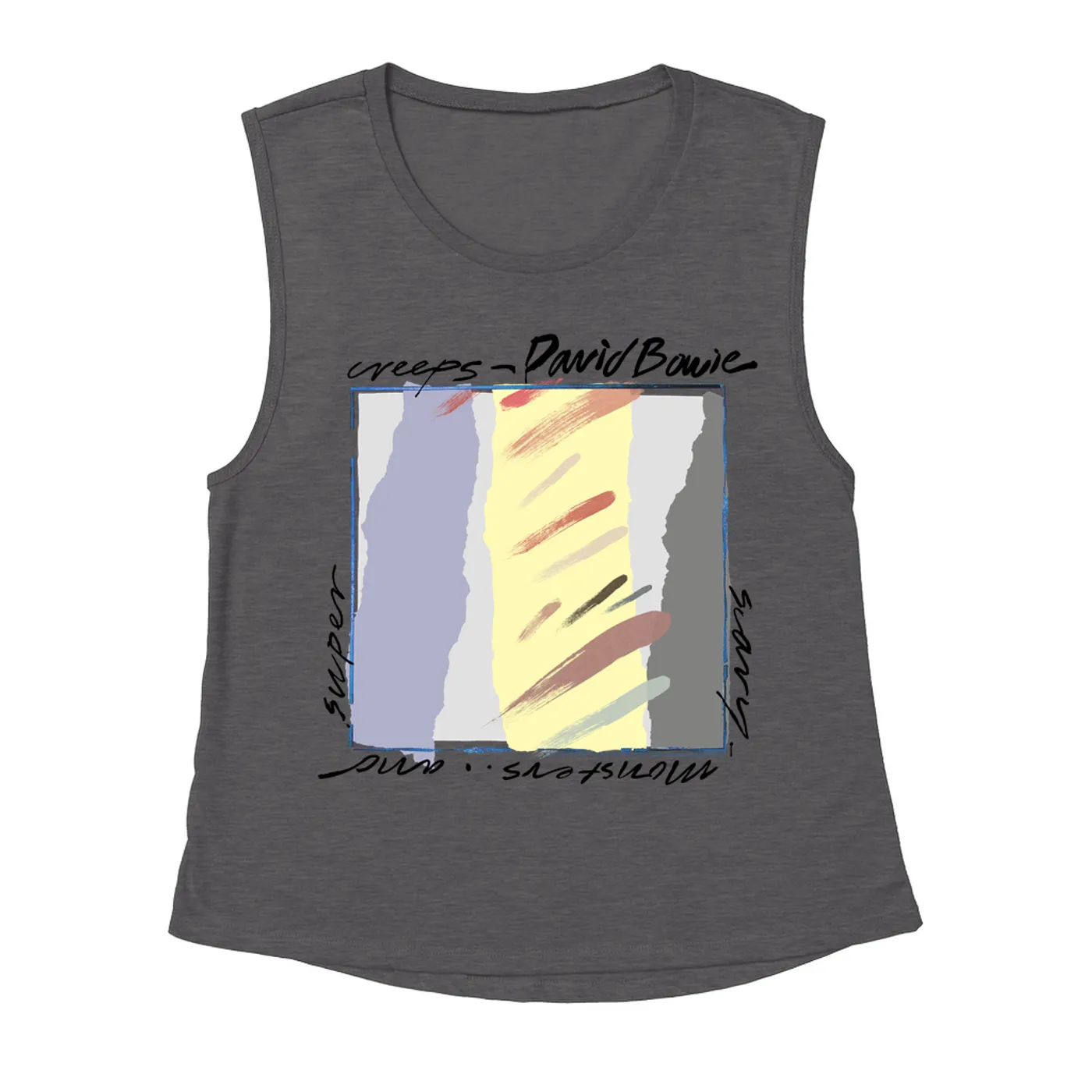 David Bowie Ladies' Muscle Tank Top | Neutral Tone Scary Monsters Album Design David Bowie Shirt