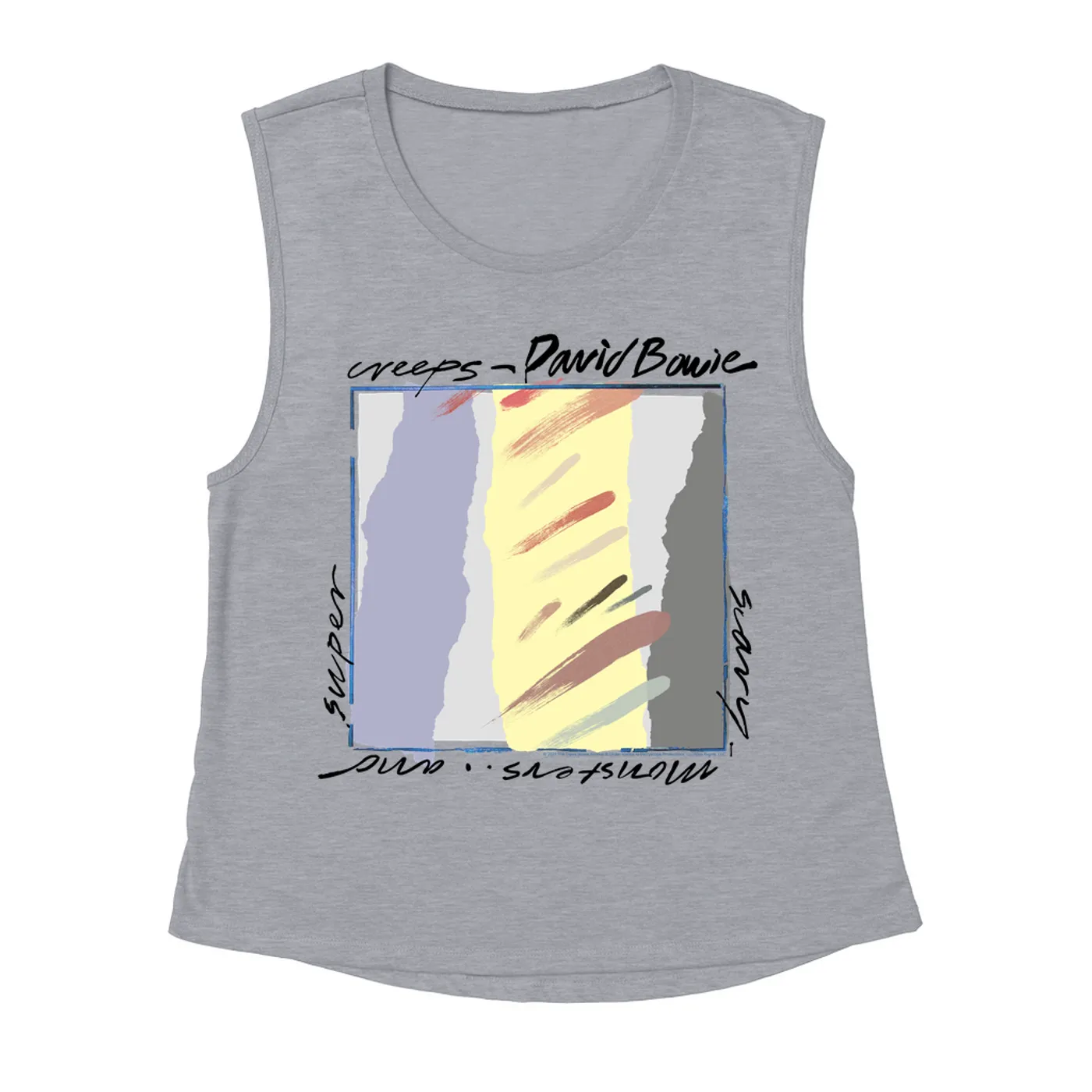 David Bowie Ladies' Muscle Tank Top | Neutral Tone Scary Monsters Album Design David Bowie Shirt