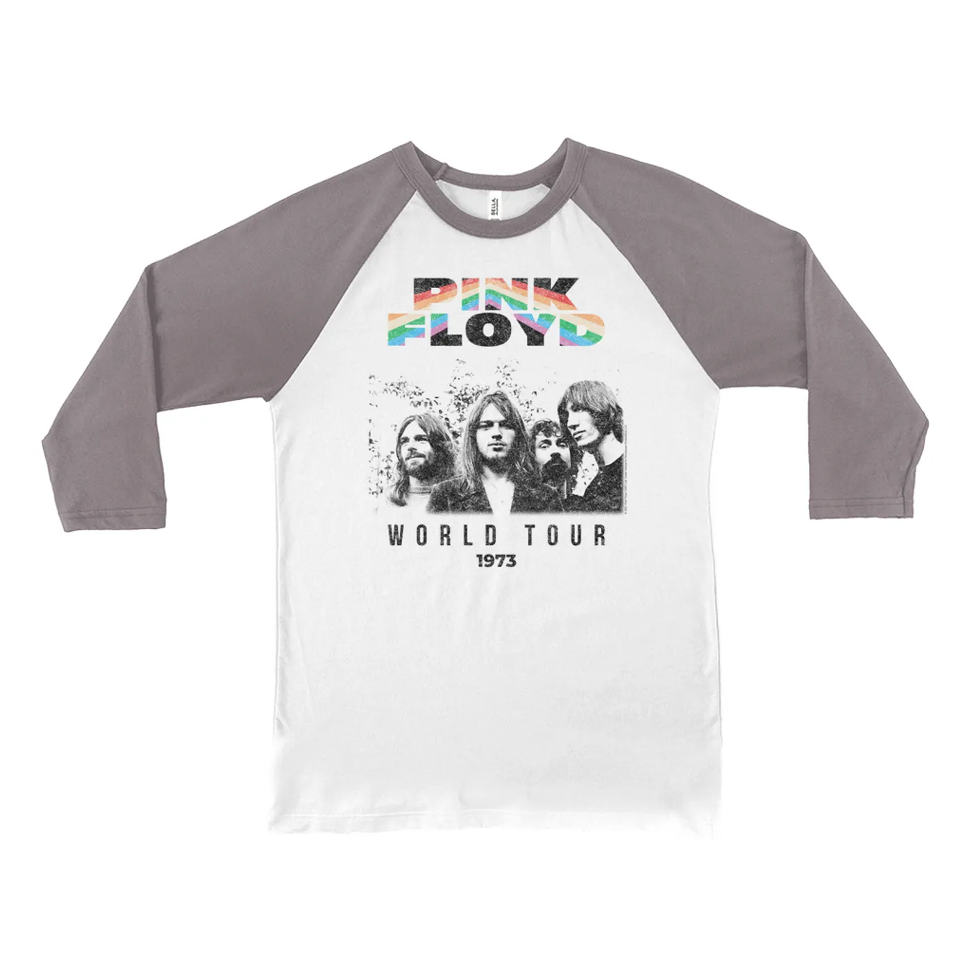 Pink Floyd 3/4 Sleeve Baseball Tee | 1973 World Tour Prism Design Distressed Pink Floyd Shirt