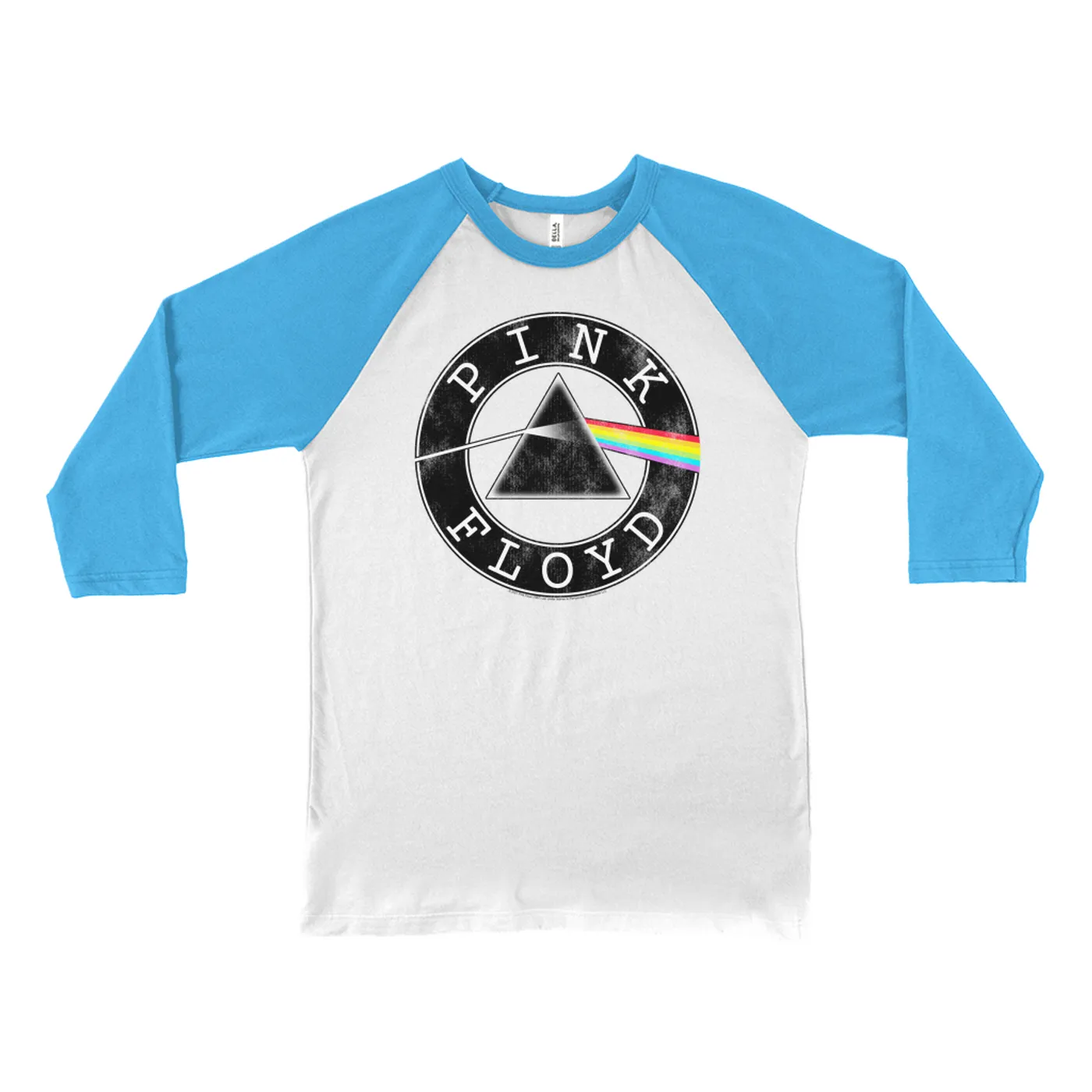 Pink Floyd 3/4 Sleeve Baseball Tee | Dark Side Of The Moon Circle Logo Distressed Pink Floyd Shirt