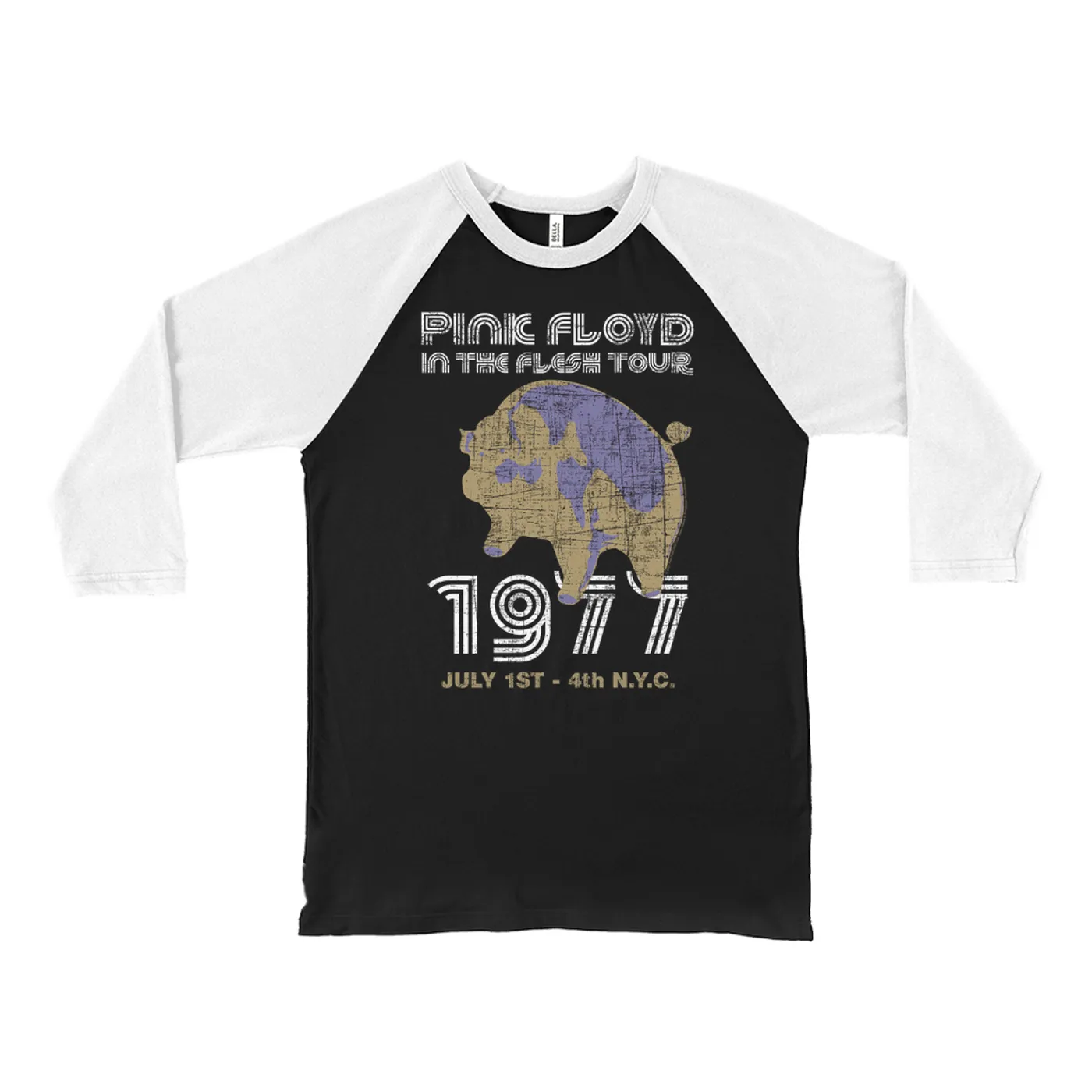 Pink Floyd 3/4 Sleeve Baseball Tee | In The Flesh 1977 NYC Concert Distressed Pink Floyd Shirt (Merchbar Exclusive)