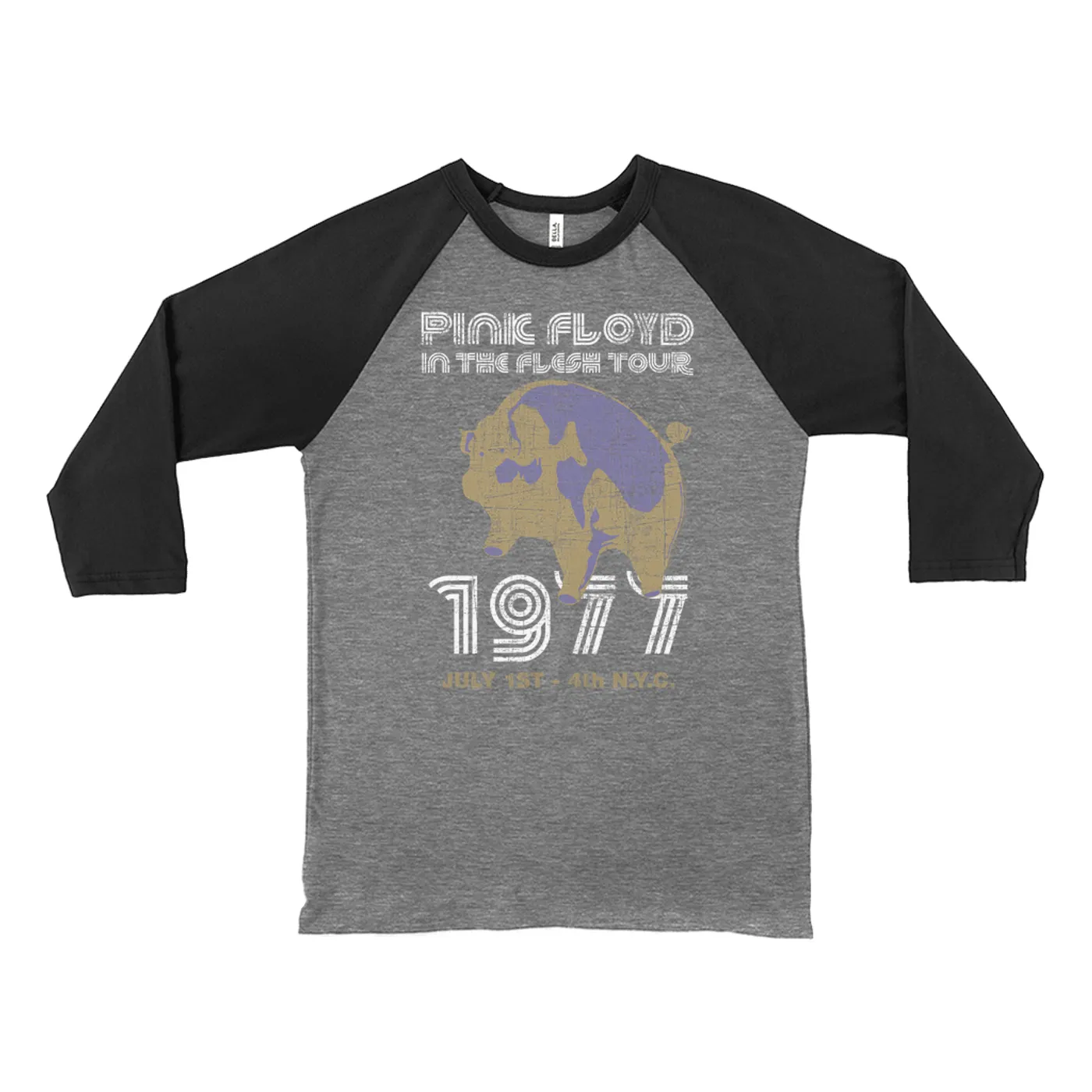 Pink Floyd 3/4 Sleeve Baseball Tee | In The Flesh 1977 NYC Concert Distressed Pink Floyd Shirt (Merchbar Exclusive)