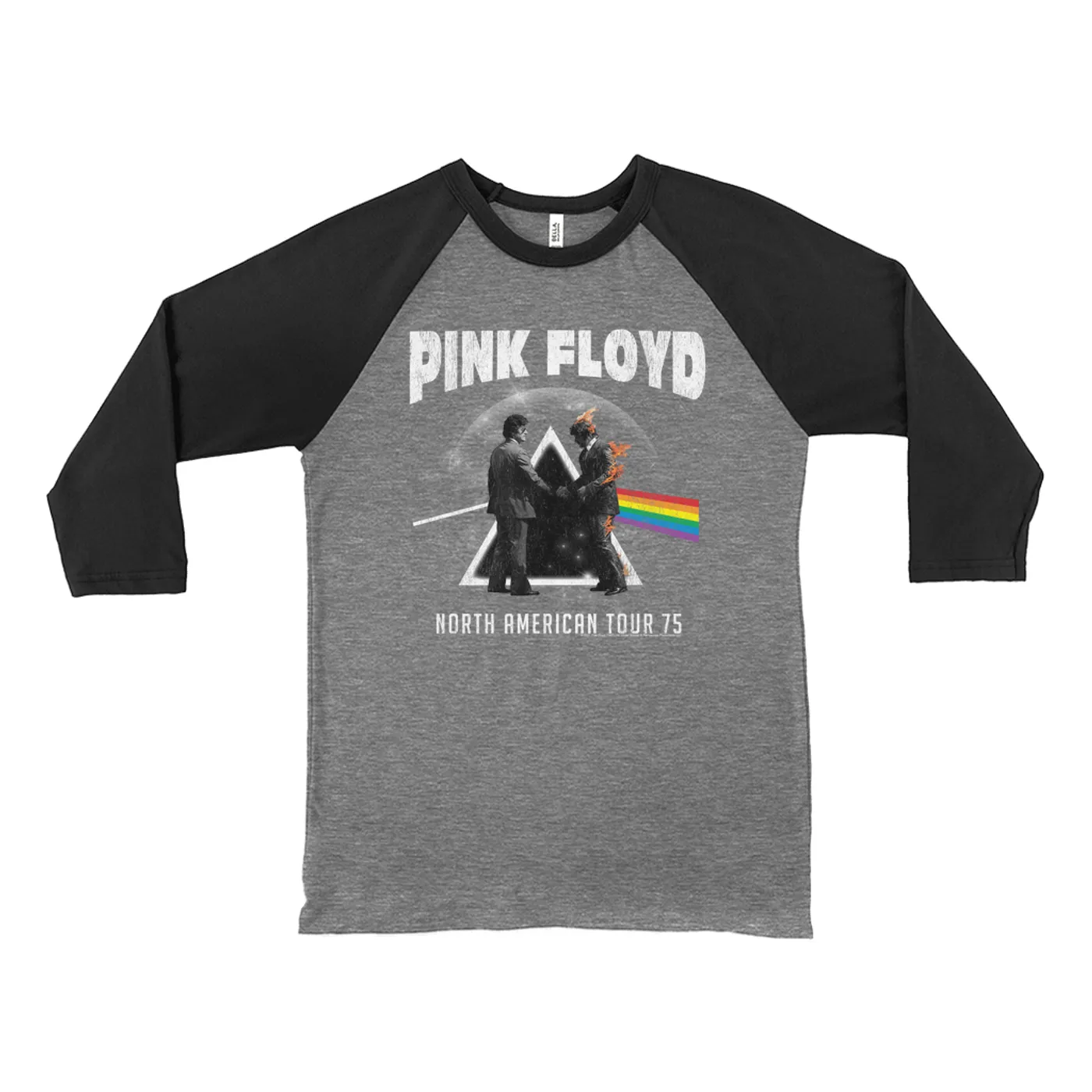 Pink Floyd 3/4 Sleeve Baseball Tee | 1975 North American Tour Design Distressed Pink Floyd Shirt