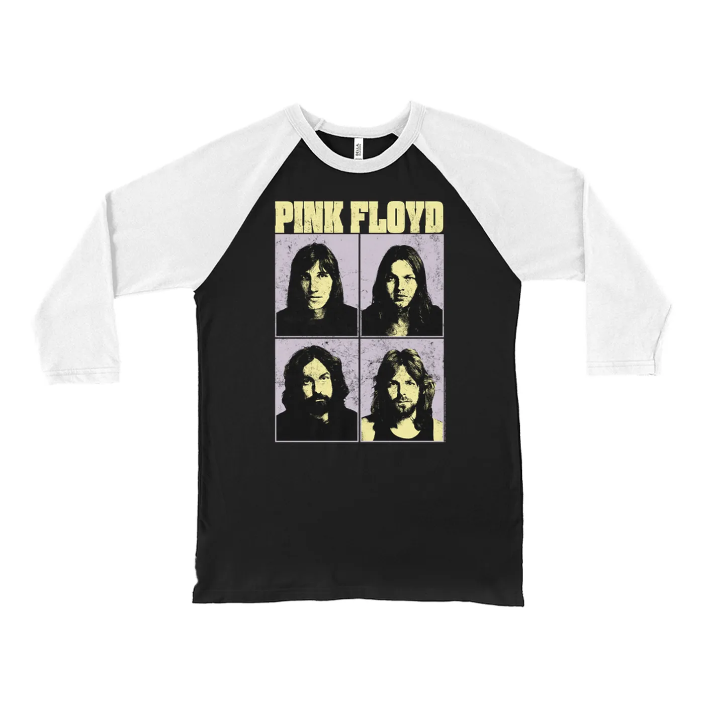 Pink Floyd 3/4 Sleeve Baseball Tee | Meddle Group Photo Pastel Image Distressed Pink Floyd Shirt (Merchbar Exclusive)