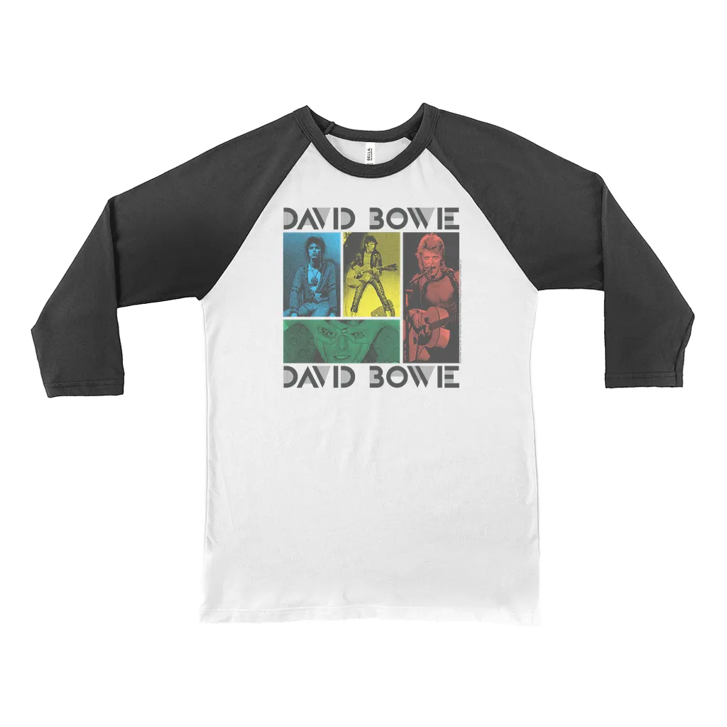 3/4 Sleeve Baseball Tee | Bowie Colorful Photo Collage Shirt