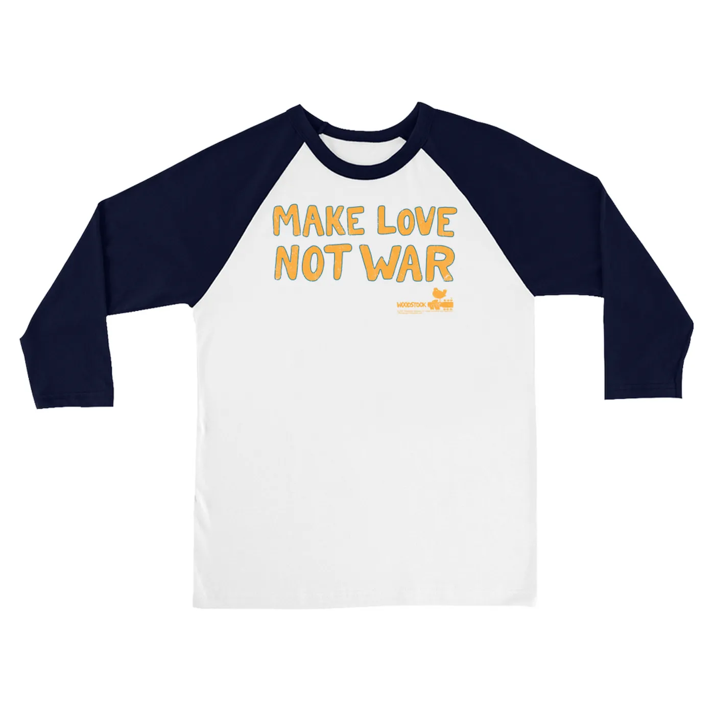 Woodstock 3/4 Sleeve Baseball Tee | Make Love Not War Distressed Woodstock Shirt (Merchbar Exclusive)