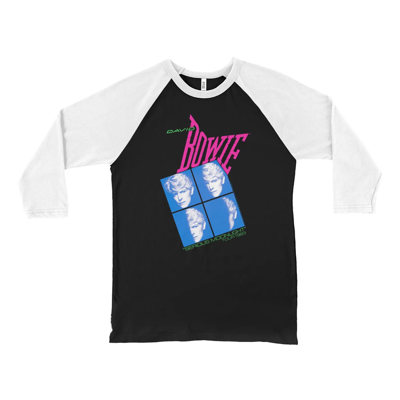 David Bowie 3/4 Sleeve Baseball Tee | Neon Serious Moonlight Tour David Bowie Shirt (Merchbar Exclusive)
