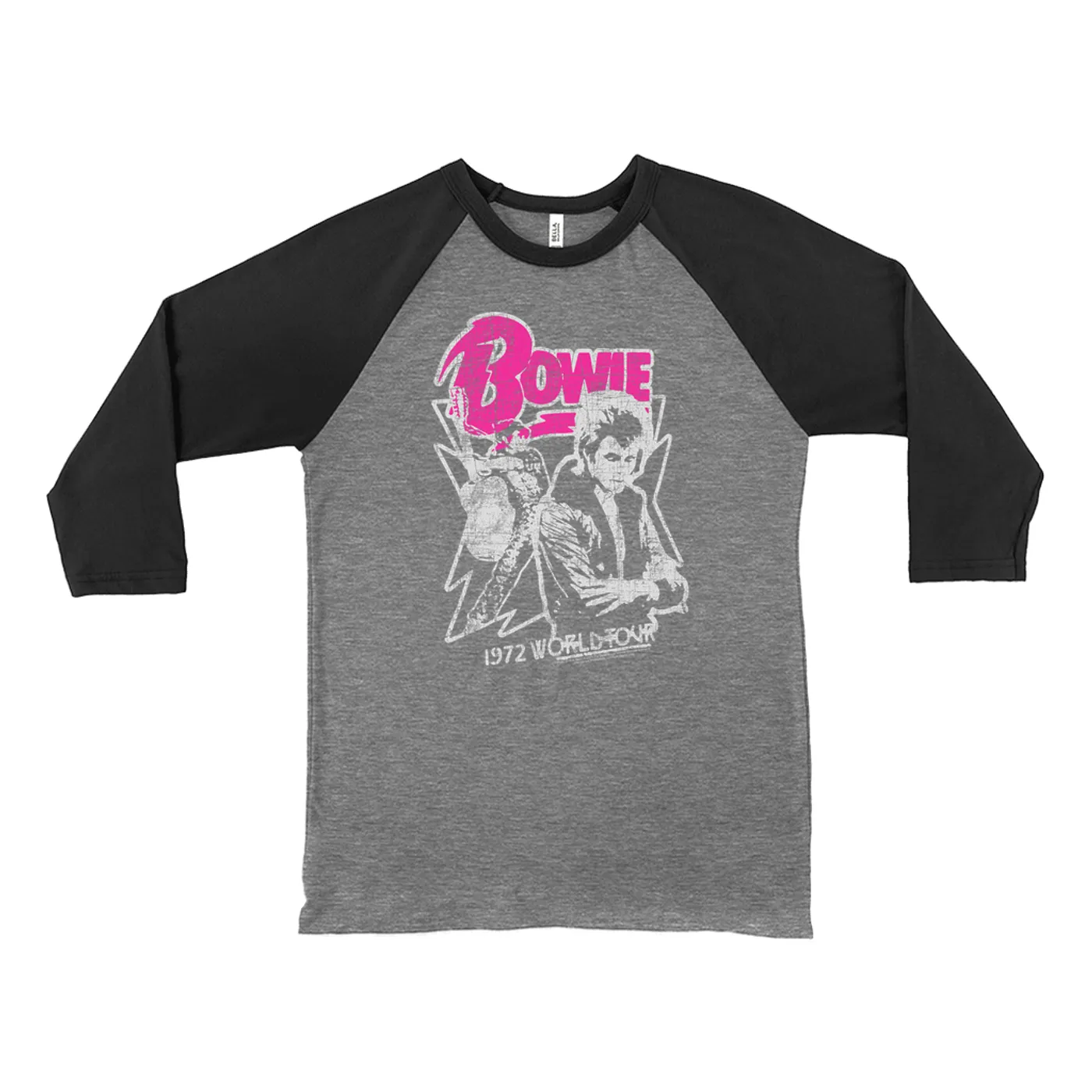 David Bowie 3/4 Sleeve Baseball Tee | Pink And Silver 1972 World Tour Distressed David Bowie Shirt (Merchbar Exclusive)