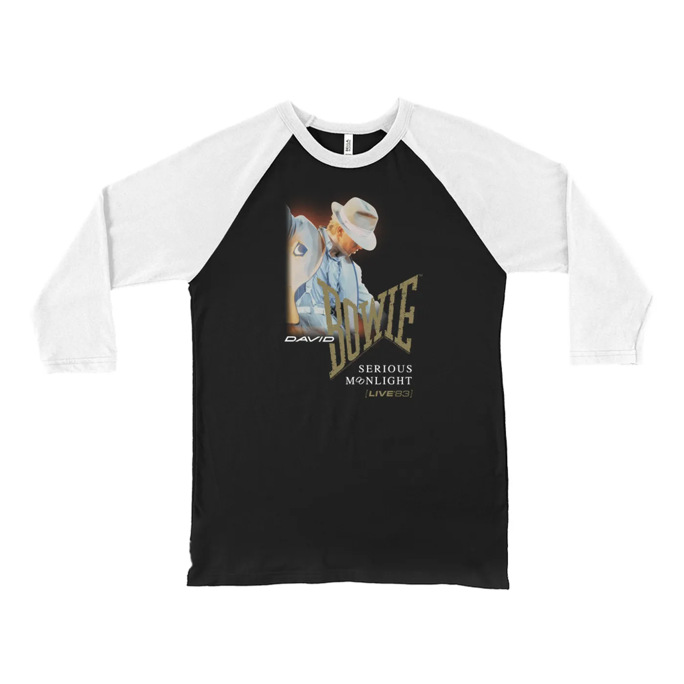 David Bowie 3/4 Sleeve Baseball Tee | 1983 Serious Moonlight Tour Image Design David Bowie Shirt