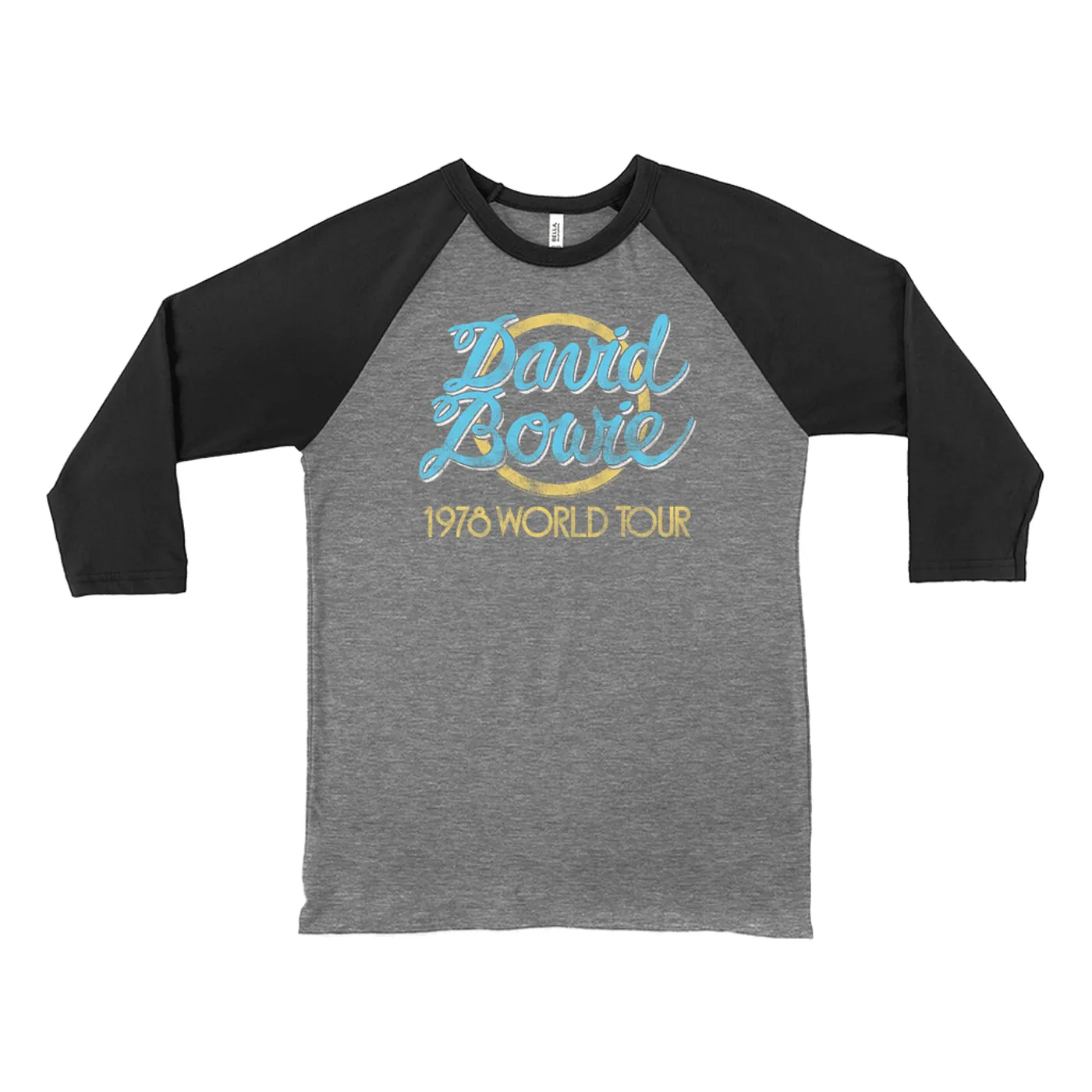 David Bowie 3/4 Sleeve Baseball Tee | Yellow 1978 World Tour Distressed David Bowie Shirt (Merchbar Exclusive)