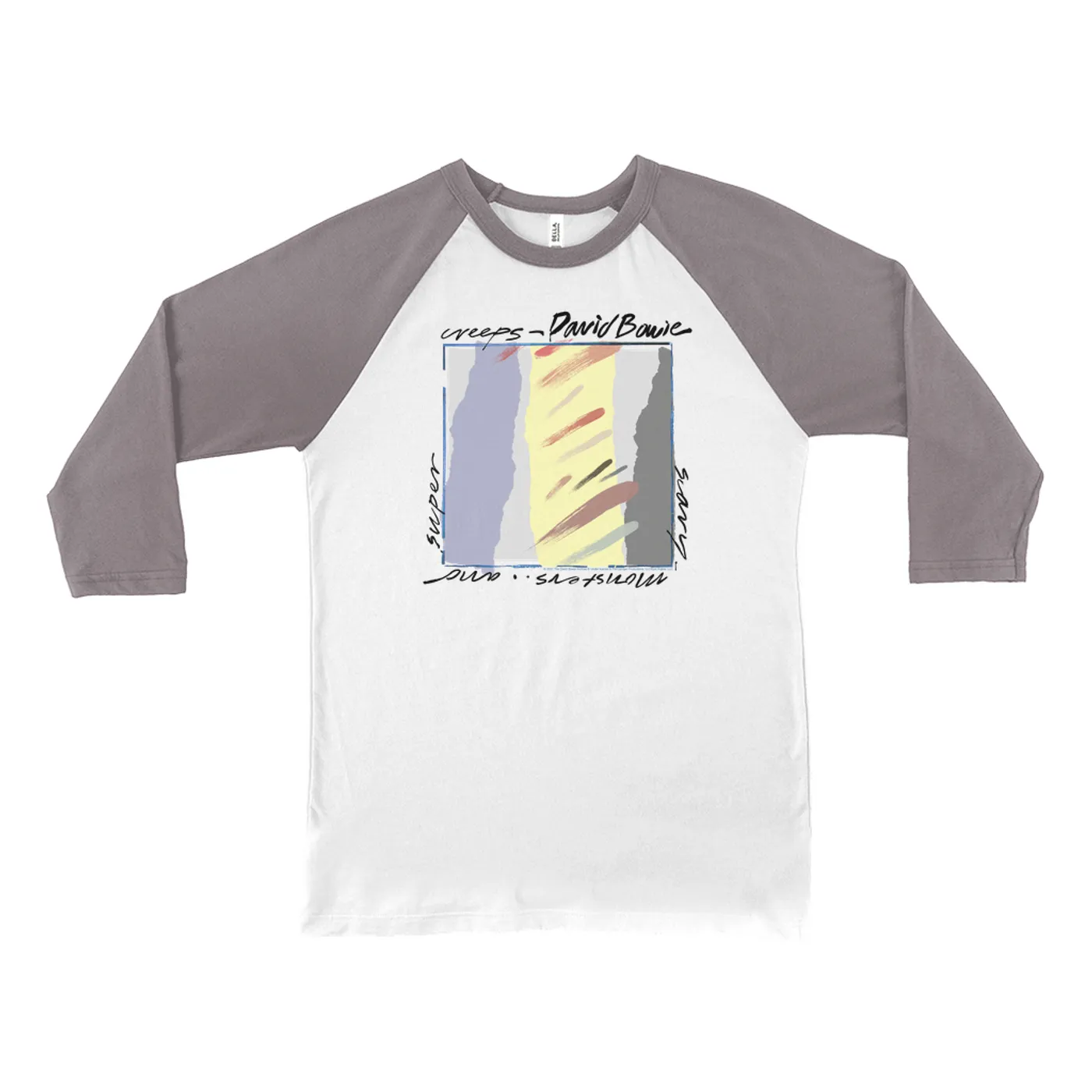 David Bowie 3/4 Sleeve Baseball Tee | Neutral Tone Scary Monsters Album Design David Bowie Shirt