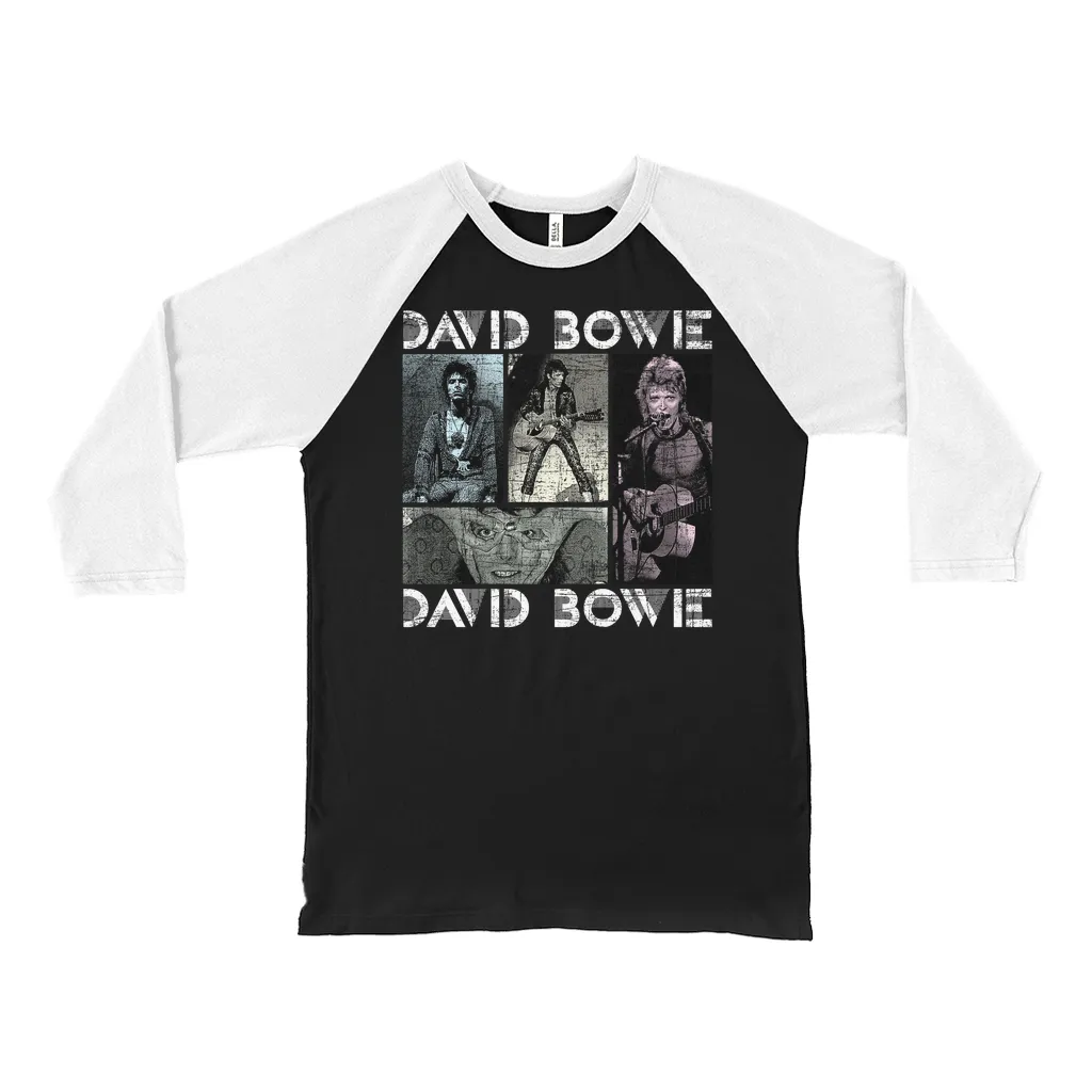 3/4 Sleeve Baseball Tee | Pastel Bowie Photo Collage Distressed Shirt (Equineop Exclusive)