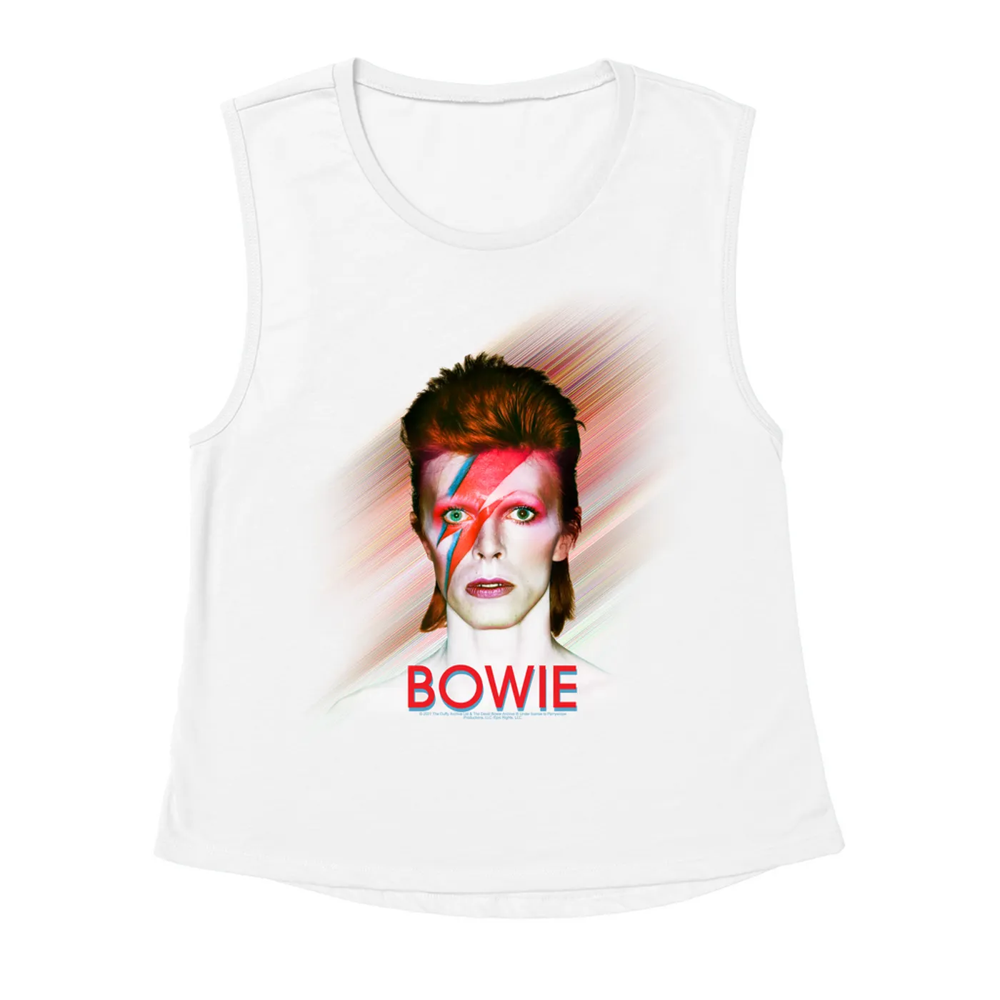 David Bowie Ladies' Muscle Tank Top | Flash Frame Colorful Bowie Image David Bowie Shirt
